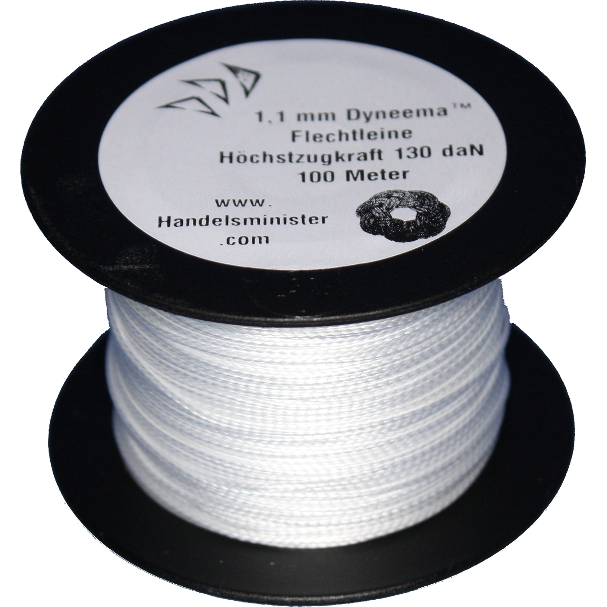 Dyneema Drachenschnur 130daN weiß 1,1mm sehr dehnungsarm geflochten Einleiner Lenkdrachen, Länge: 100m, Durchmesser: 1.1mm Bruchlast: 130daN
