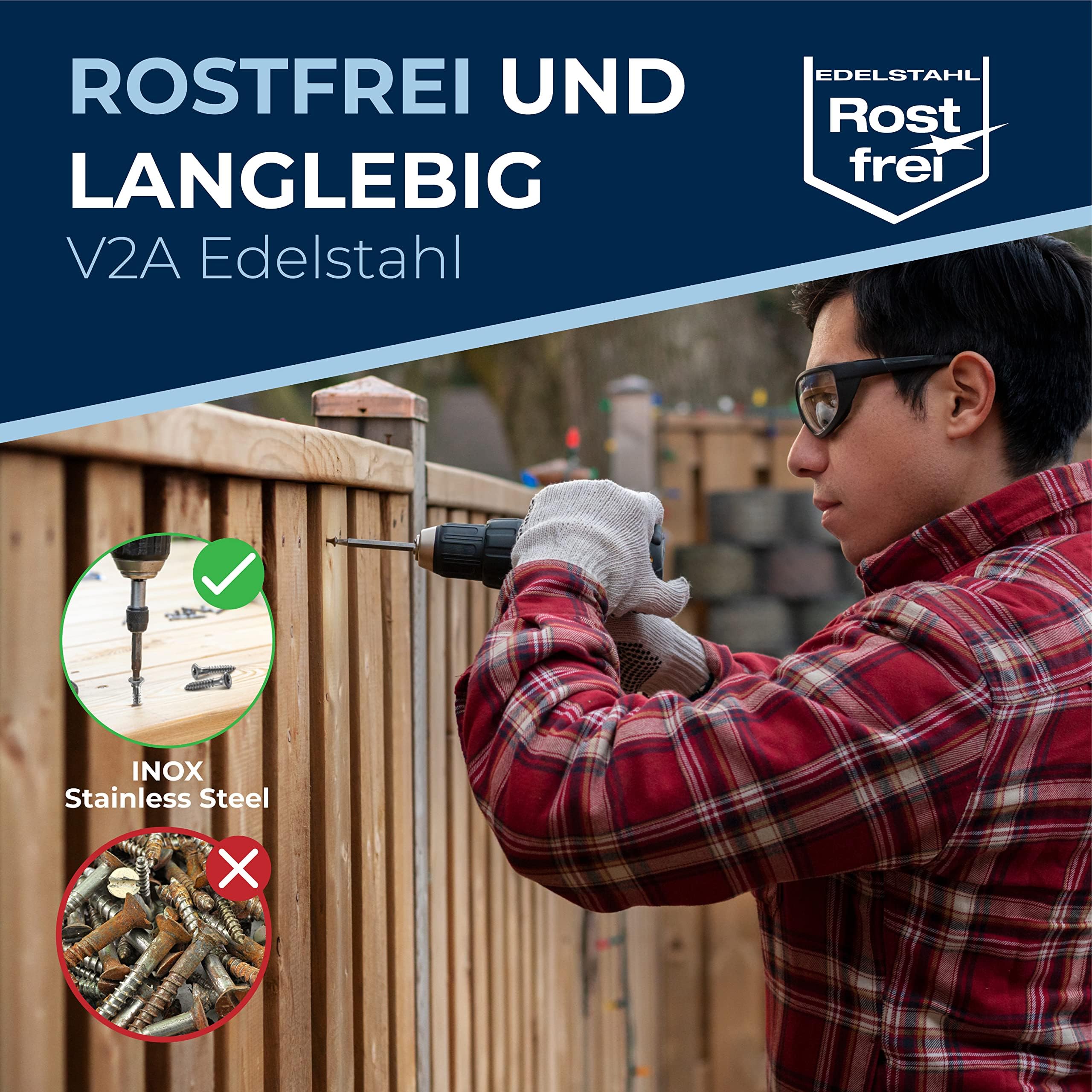 Edelstahl Holzschrauben V2A A2 Senkkopf Torx TX25 – Teilgewinde – 6x80 mm – 50 Stück – Universalschrauben Holz