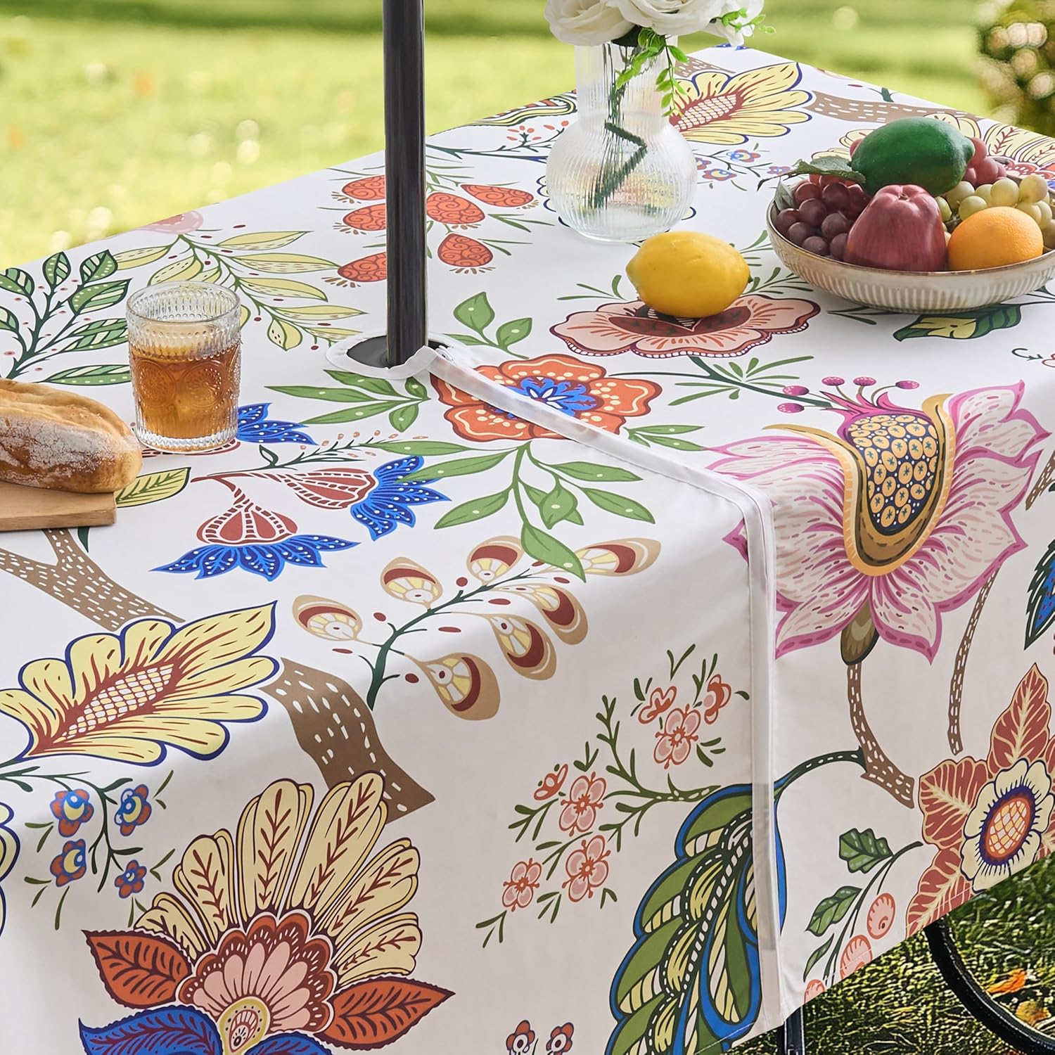 Outdoor Tablecloth with Umbrella Hole and Zipper 60x104 Inch Rectangle Paisley Table Cloth, Spillproof Wrinkler-Free Patio Table Cover for Spring Summer Backyard Party BBQ Decor