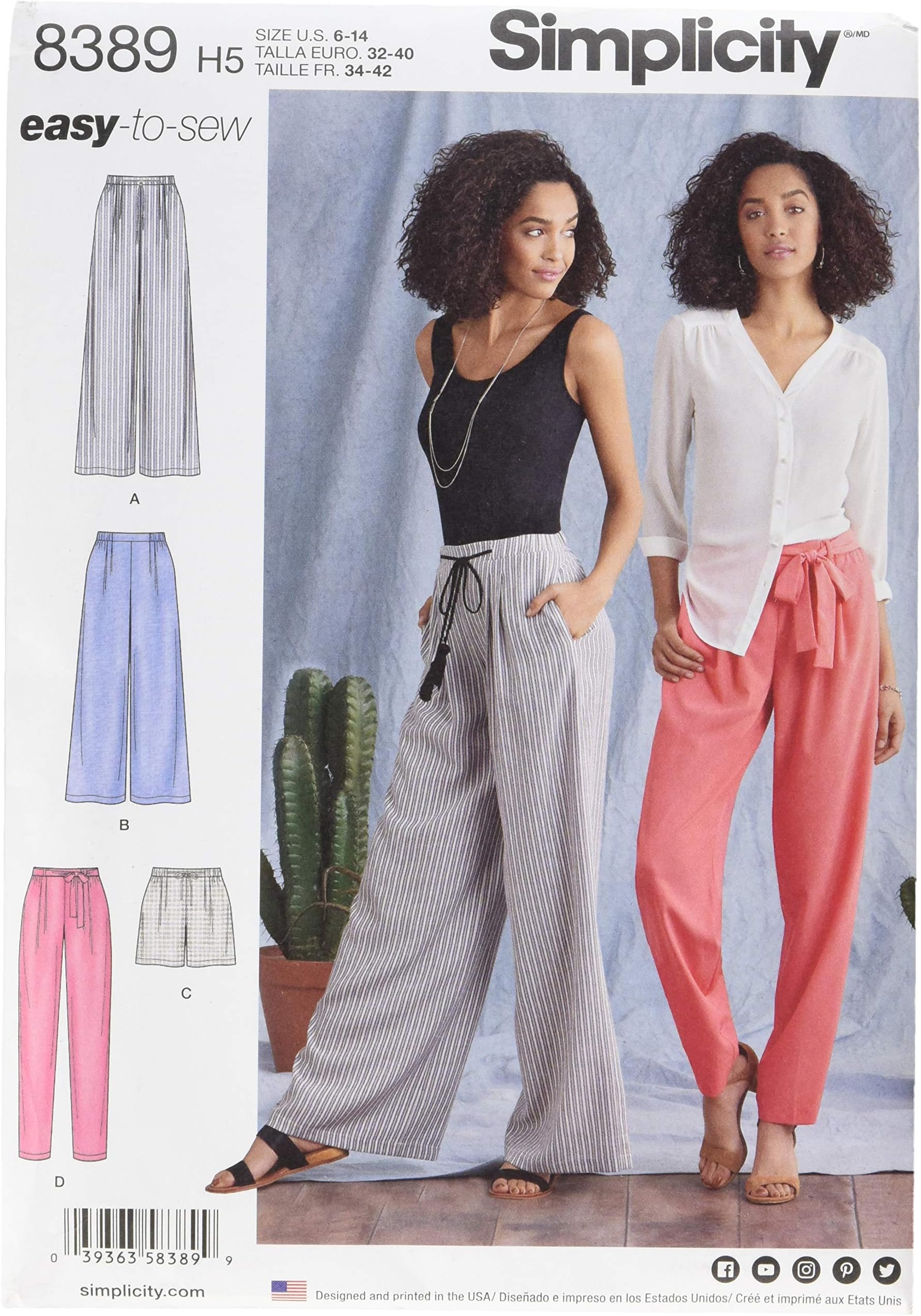 SimplicityCreative Patterns Misses' Pants with Length & Width Variations & Tie Belt Pattern, H5 (6-8-10-12-14)