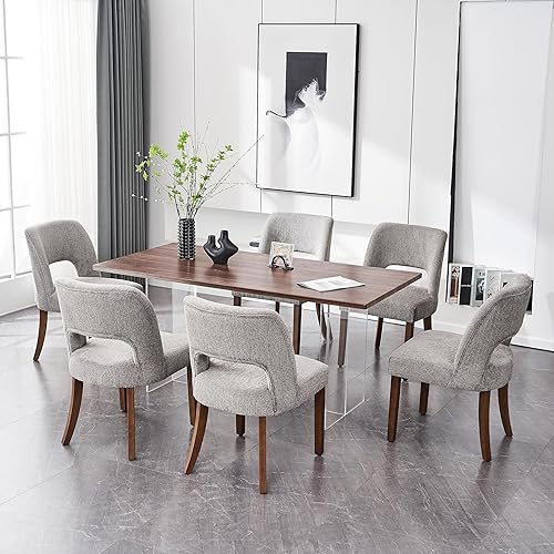 Miniatura 44 de VKNOW Juego de 6 sillas de comedor de madera, sillas de comedor tapizadas en tela modernas, sillas de cocina, silla de comedor de granja para cocina