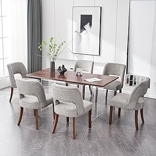 VKNOW Wooden Dining Chairs Set of 6, Modern Fabric Upholstered Dining Room Chair Kitchen Chairs, Farmhouse Dinner Chair for Kitchen Dining Room, Grey