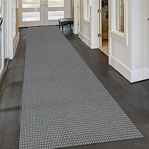 KOZYFLY Extra Long Runners for Hallways 3x16 ft Washable Kitchen Runner Non Slip Rubber Backed Hallway Rug Cotton Entryway Runner Rug Floor Carpet for Indoor Hall, Kitchen, Stair, Grey/Dark Grey
