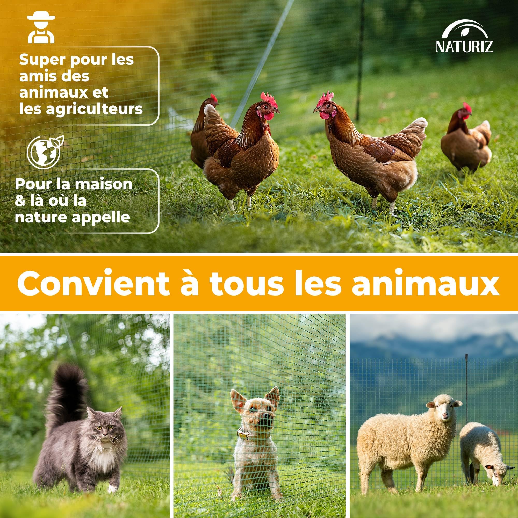 NATURIZ® filet poule en 15m / 20m / 25m x 90cm - cloture jardin exterieur extrêmement stable, sans électricité, vert (20m)