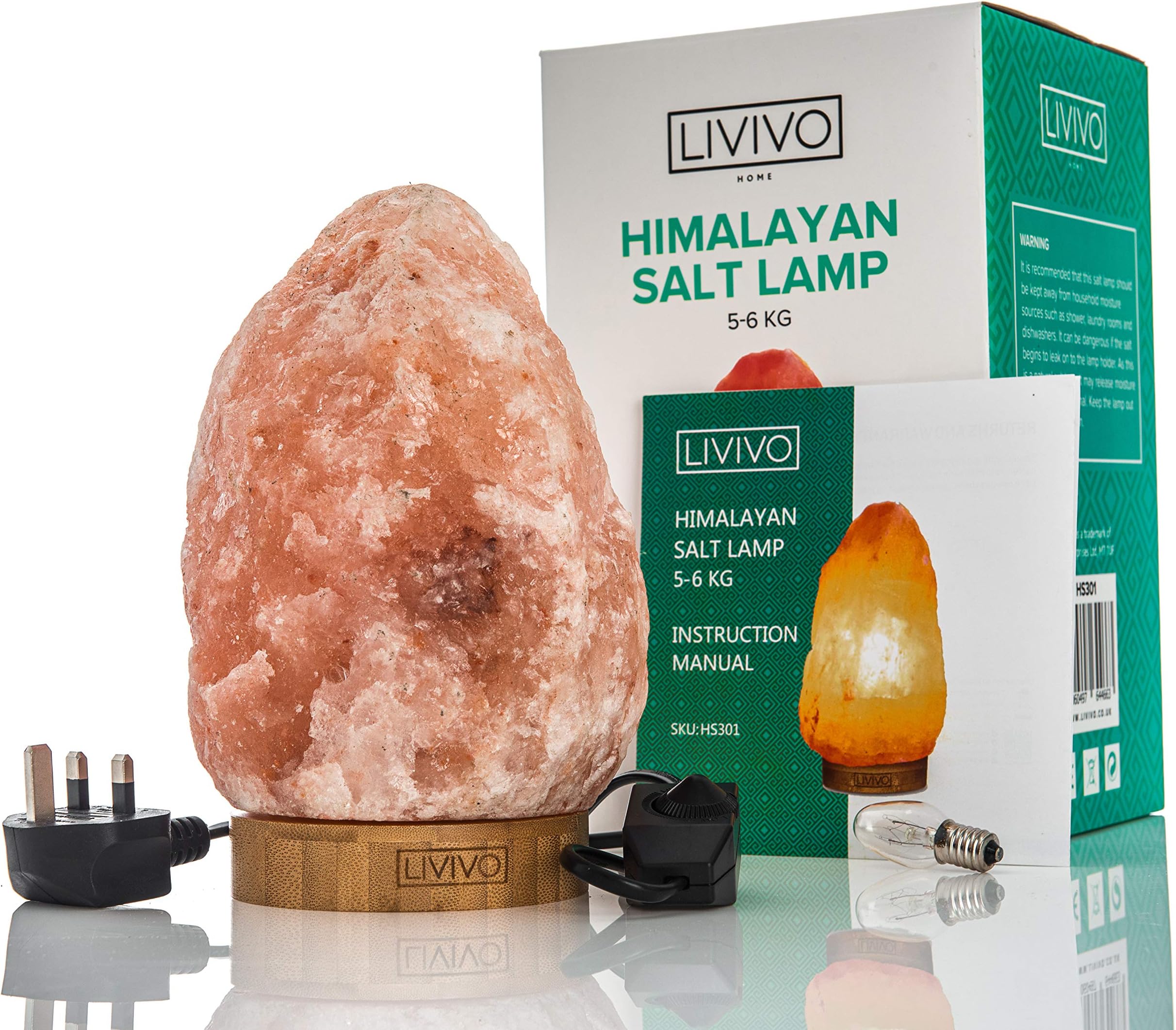 LIVIVO Natural Himalayan Rock Salt Lamp with DImmer and Spare Bulb