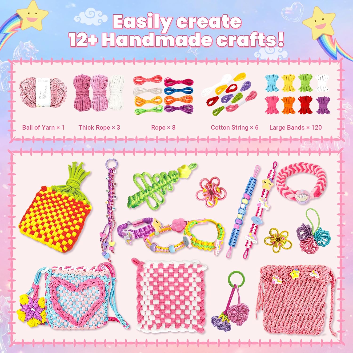 Weaving Loom Kit Toys,6-in-1 Friendship Bracelet Making Crafts Kit for Kids and Adults,Ideal Gifts for Ages 5 6 7 8-12 13,500+ Jewelry Elastic Potholder Loom Knitting Cloth Rubber Band Fabric Loops