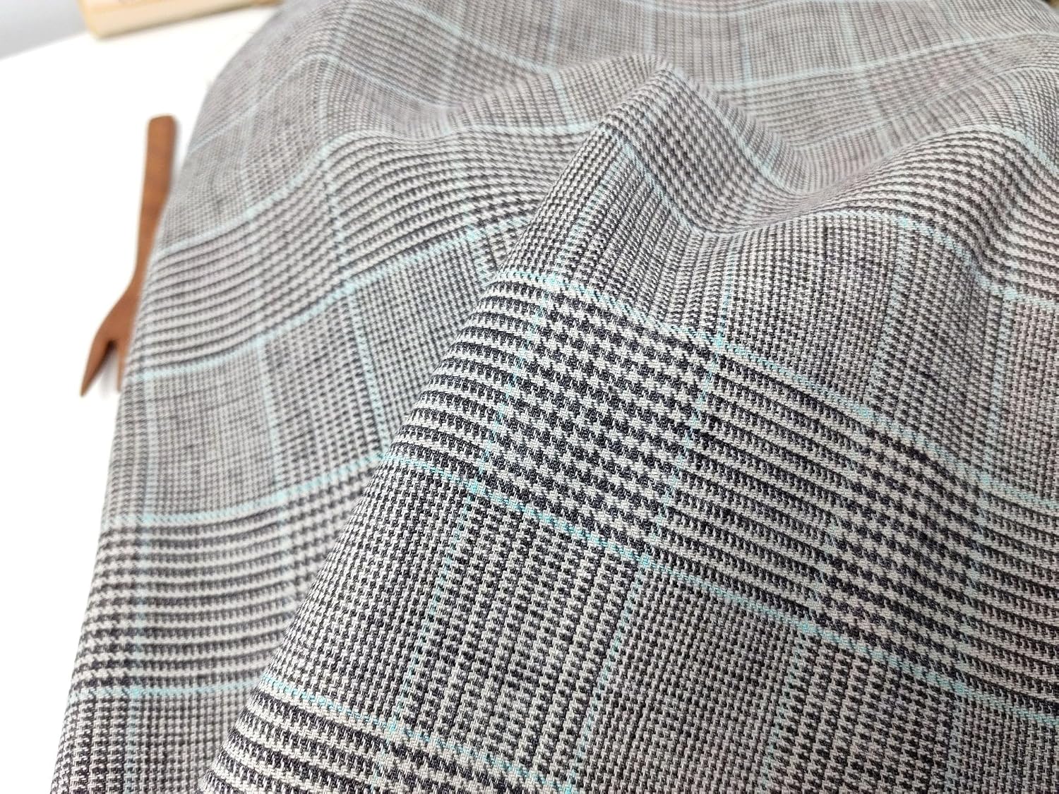 Linen Cotton Polyester Stretch Fabric with Glen Plaid Pattern 7479 Brown