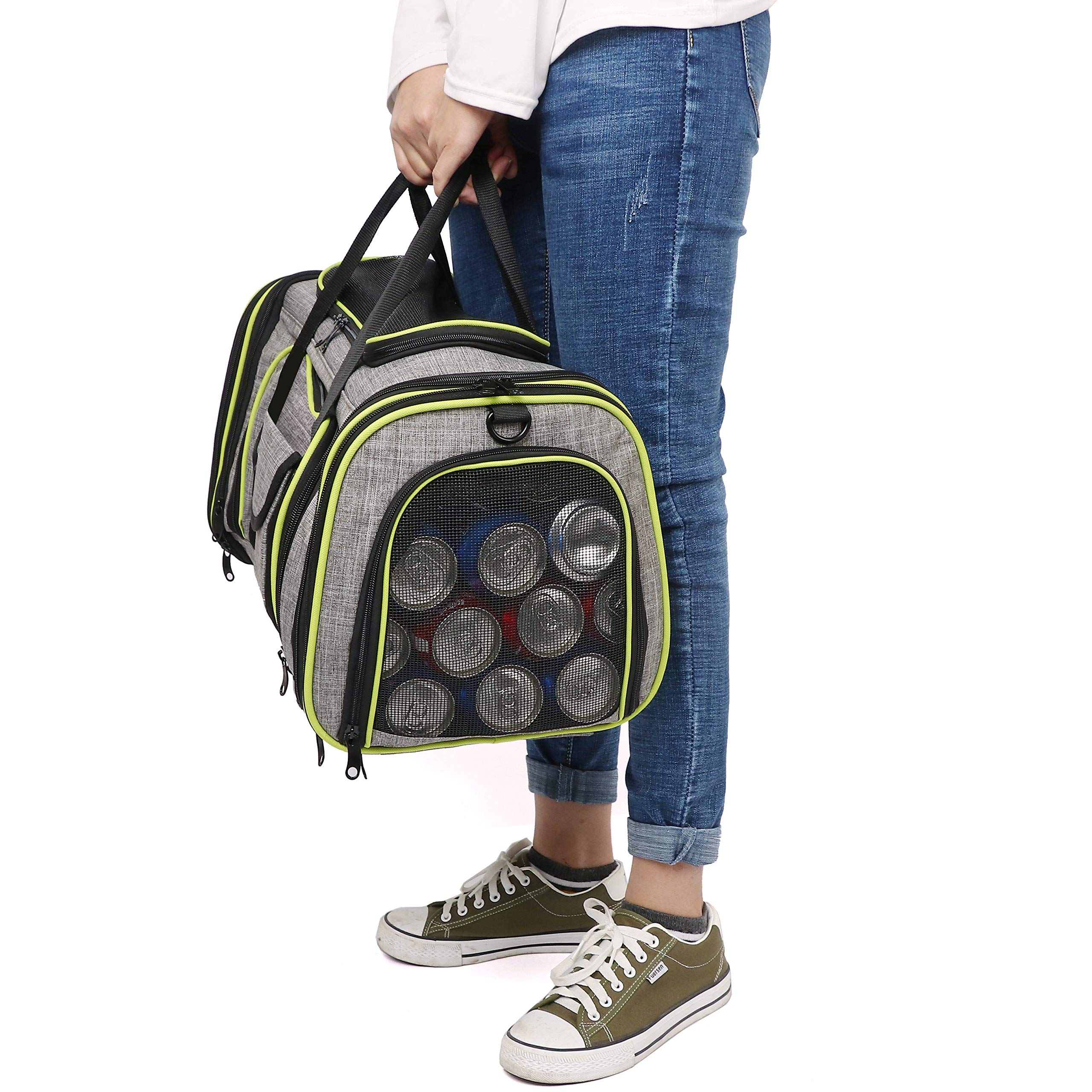 Sac Transport Chat Chien, Cage de Voyage Spacieux 4 Sens Extensibles, Caisse Chat Pliable pour Animal de Compagnie (Gris)