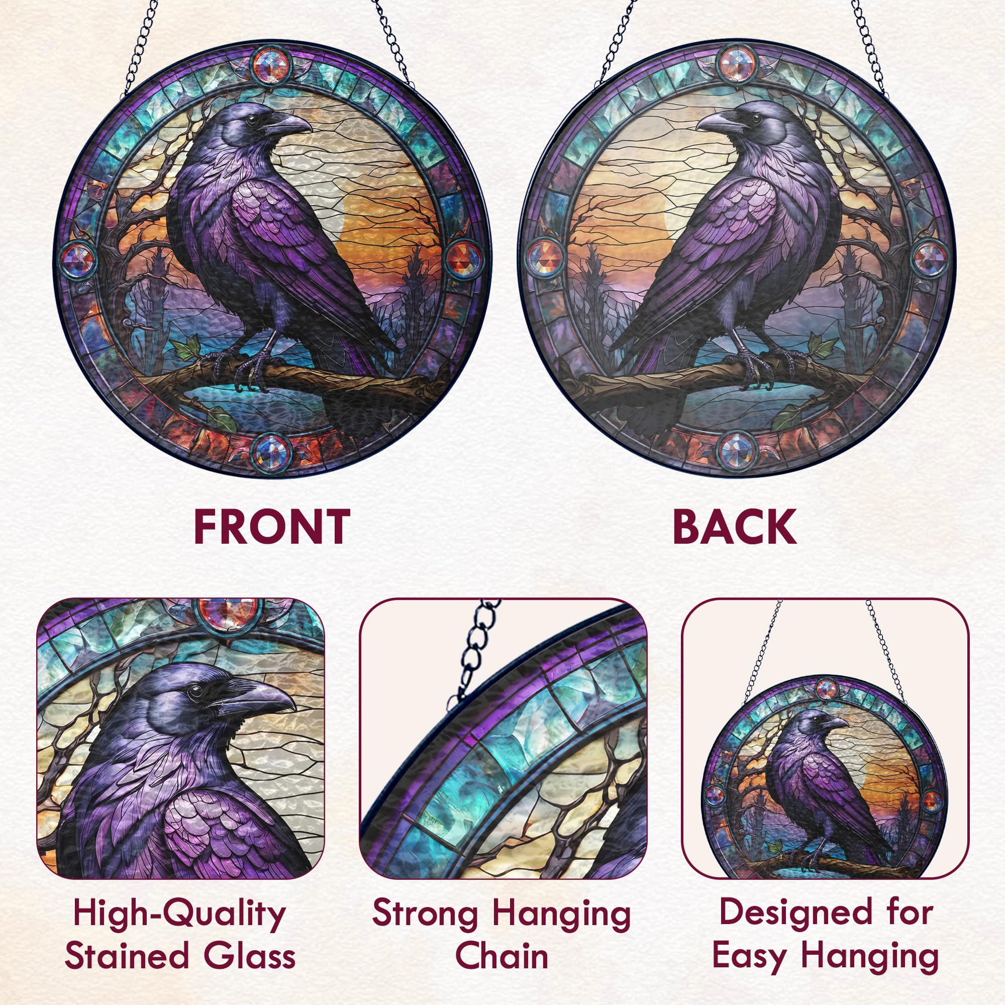 FLAGWIX Raven Home Garden Decor – Acchiappasole in vero vetro colorato da appendere, 25,4 cm, regalo per donne