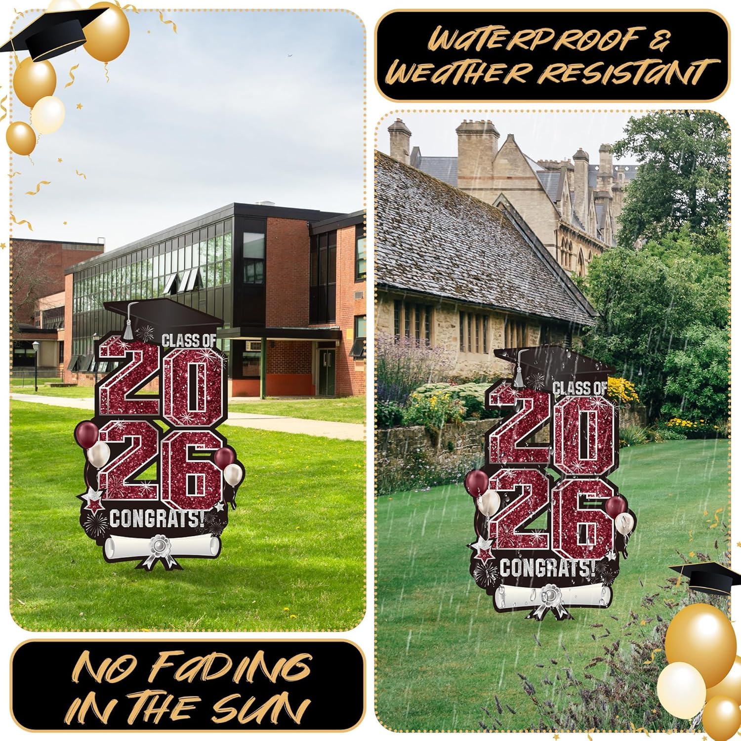 2026 Extra Large 47.2 Inch Graduation Yard Sign Congrats Grad Lawn Decor Class of 2026 DIY Name Yard Sign with Metal Stakes for College High School Grad Outdoor Party Supplies, Maroon