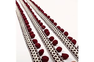 Embroidered Pompom Fringe Ribbon