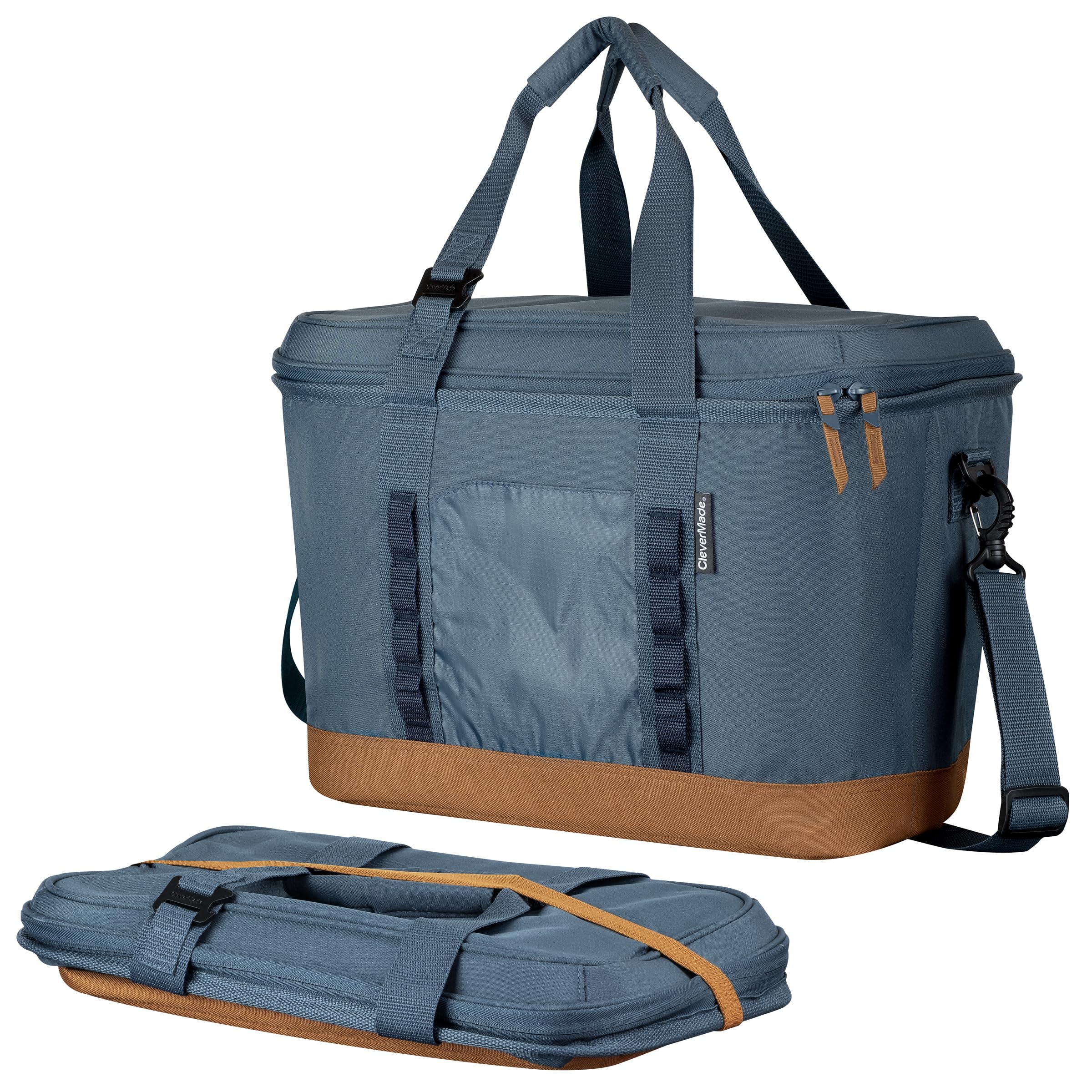 clevermade collapsible insulated cooler bag – 50 can leakproof soft cooler for beach, travel, car – shoulder strap, bottle opener – ocean