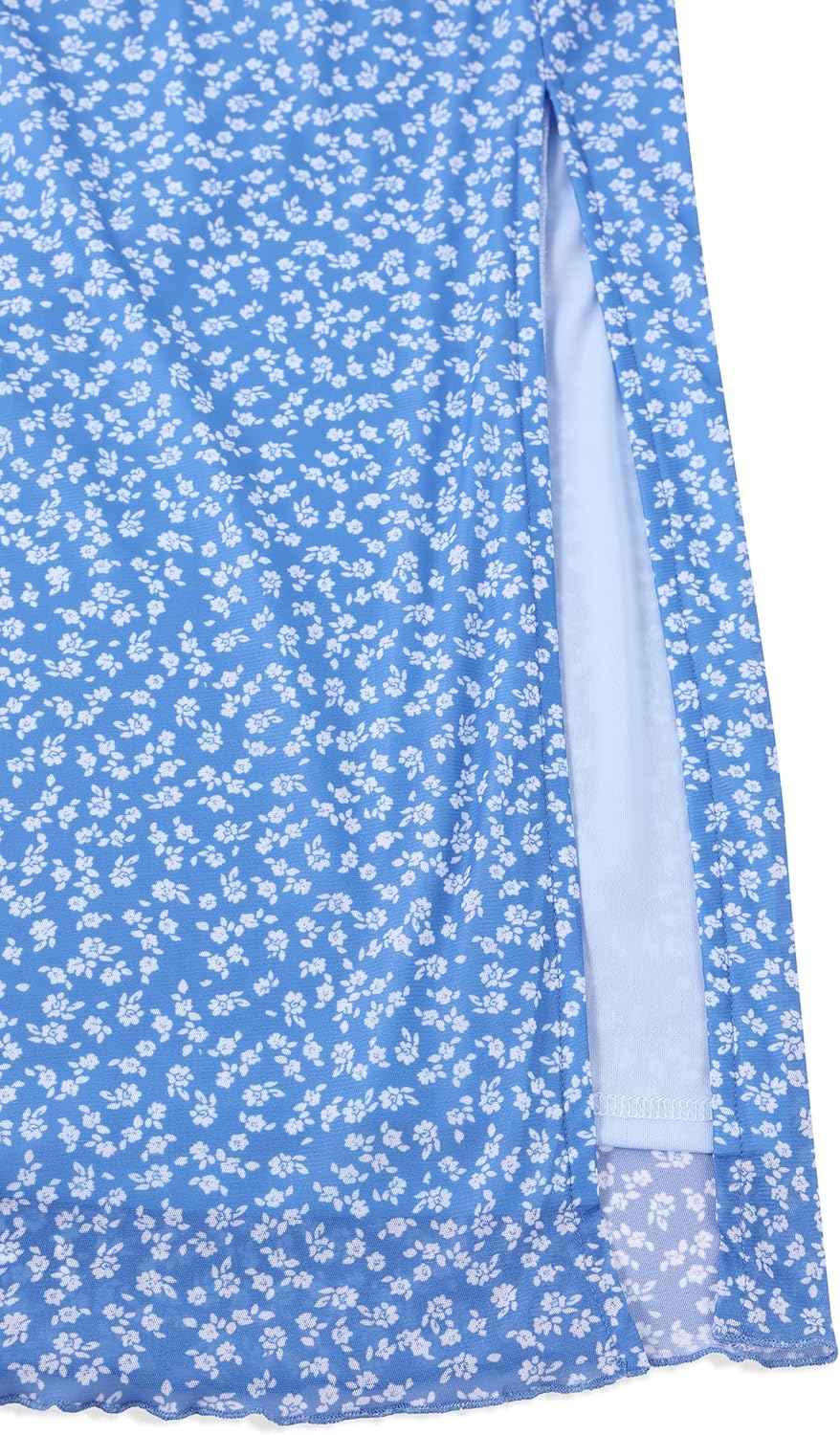 Avanova Women Boho Floral Mesh Slit Split Maxi Skirt High Waisted Sexy Long Skirts Blue Floral Medium - Image 5