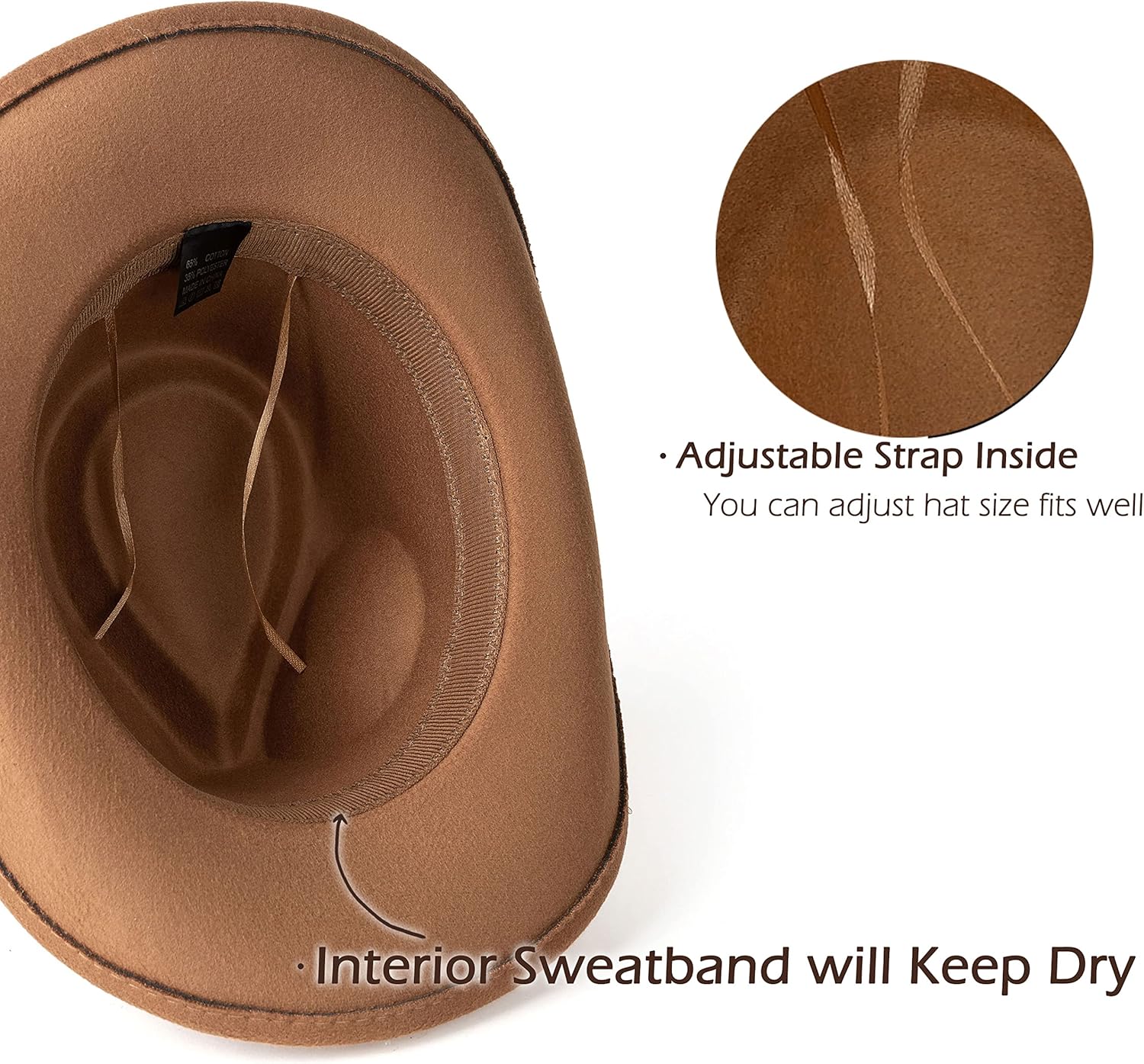 Men & Women's Classic Wide Brim Western Felt Cowboy Cowgirl Hat with Belt Buckle - Image 3