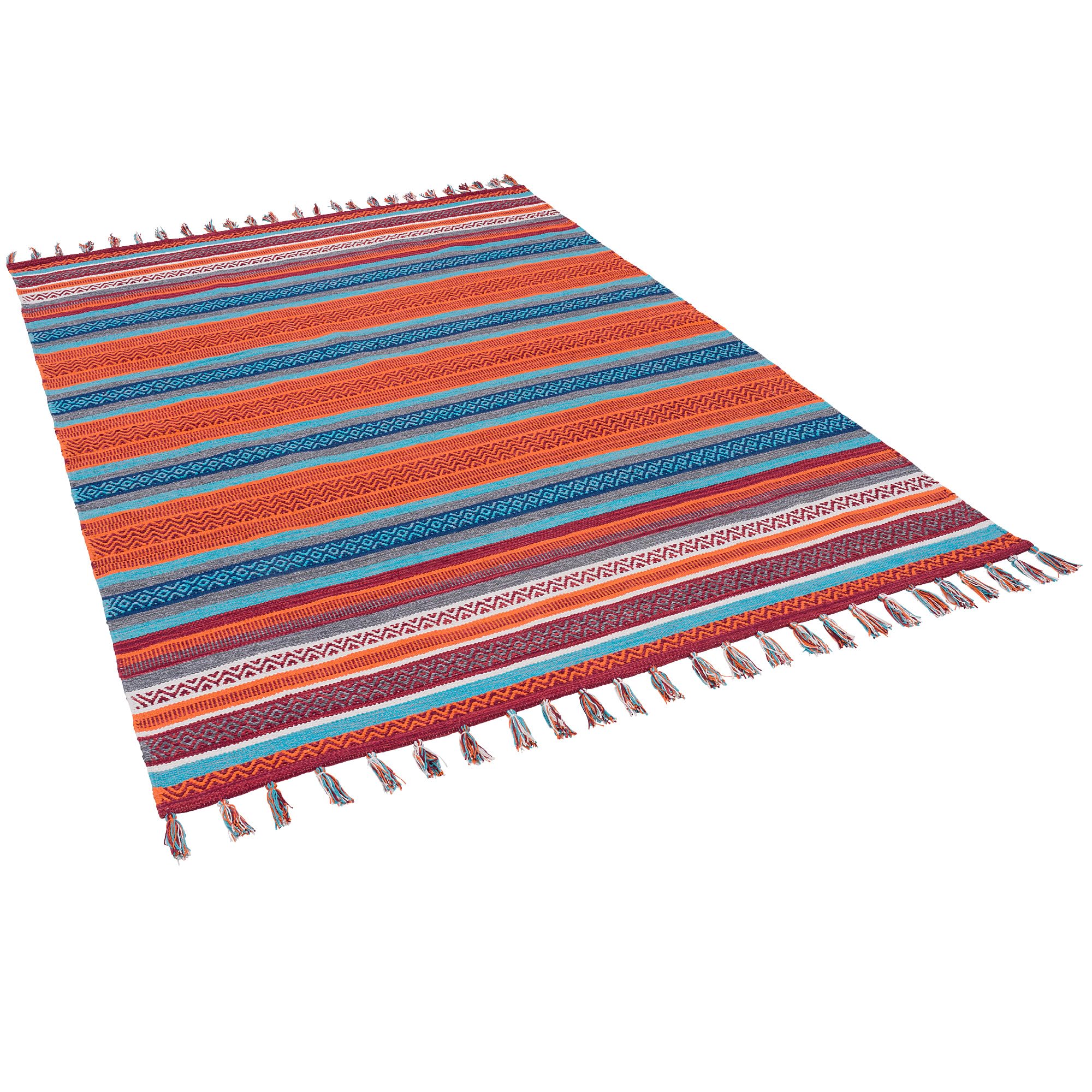 Pergamon Tapis Kilim en Coton tissé à la Main Grace - Multicolore Turquoise Terre Cuite - Tapis Facile d'entretien et Durable - Idéal pour Le Salon, Le Couloir et la Cuisine - Tapis Naturel Durable