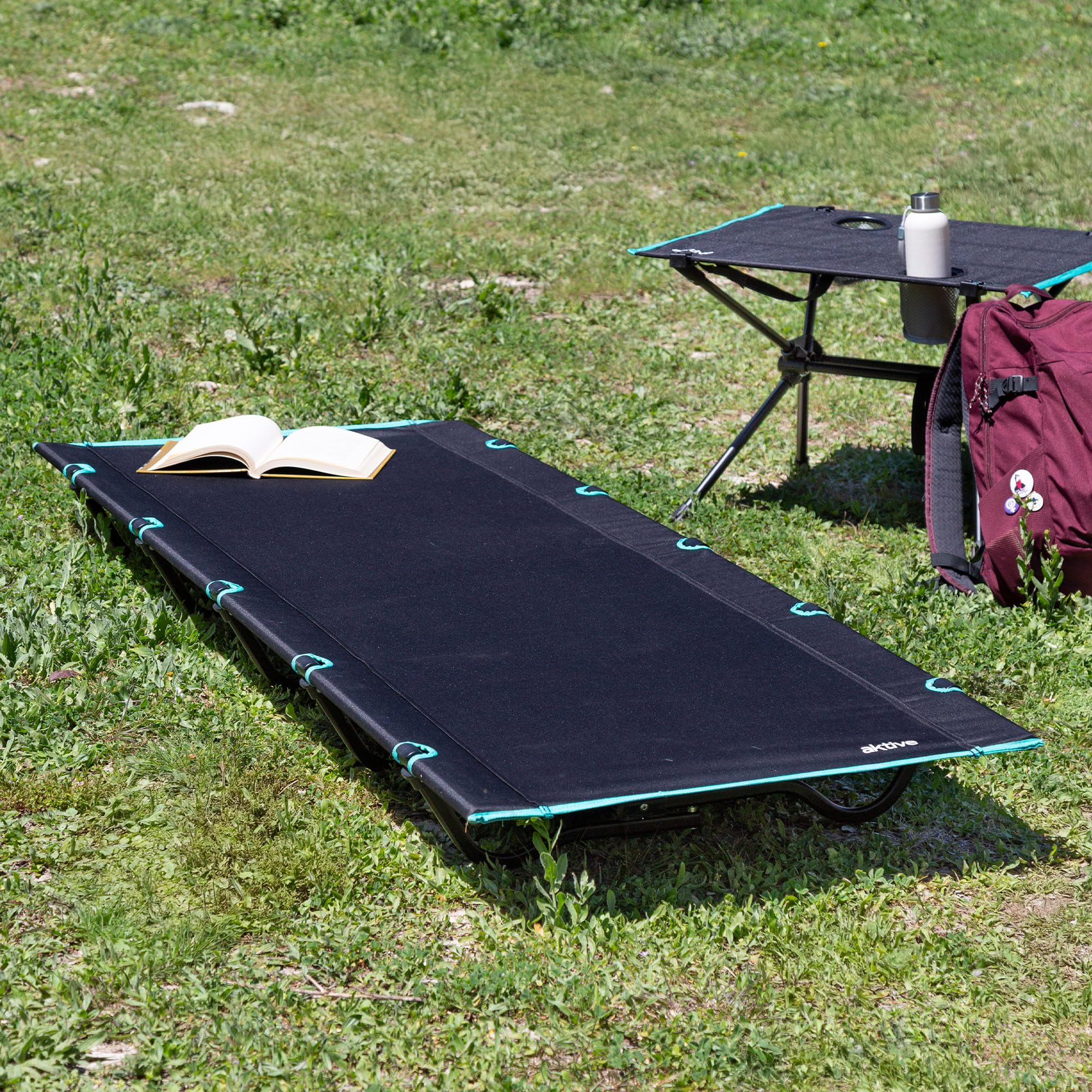 AKTIVE Cama plegable camping negra, 193x67x14,5 cm, Bolsa de transporte incluida, Soporta hasta 100 kg, Fácil de montar, guardar y transportar, Como cama auxiliar en acampadas (63128)