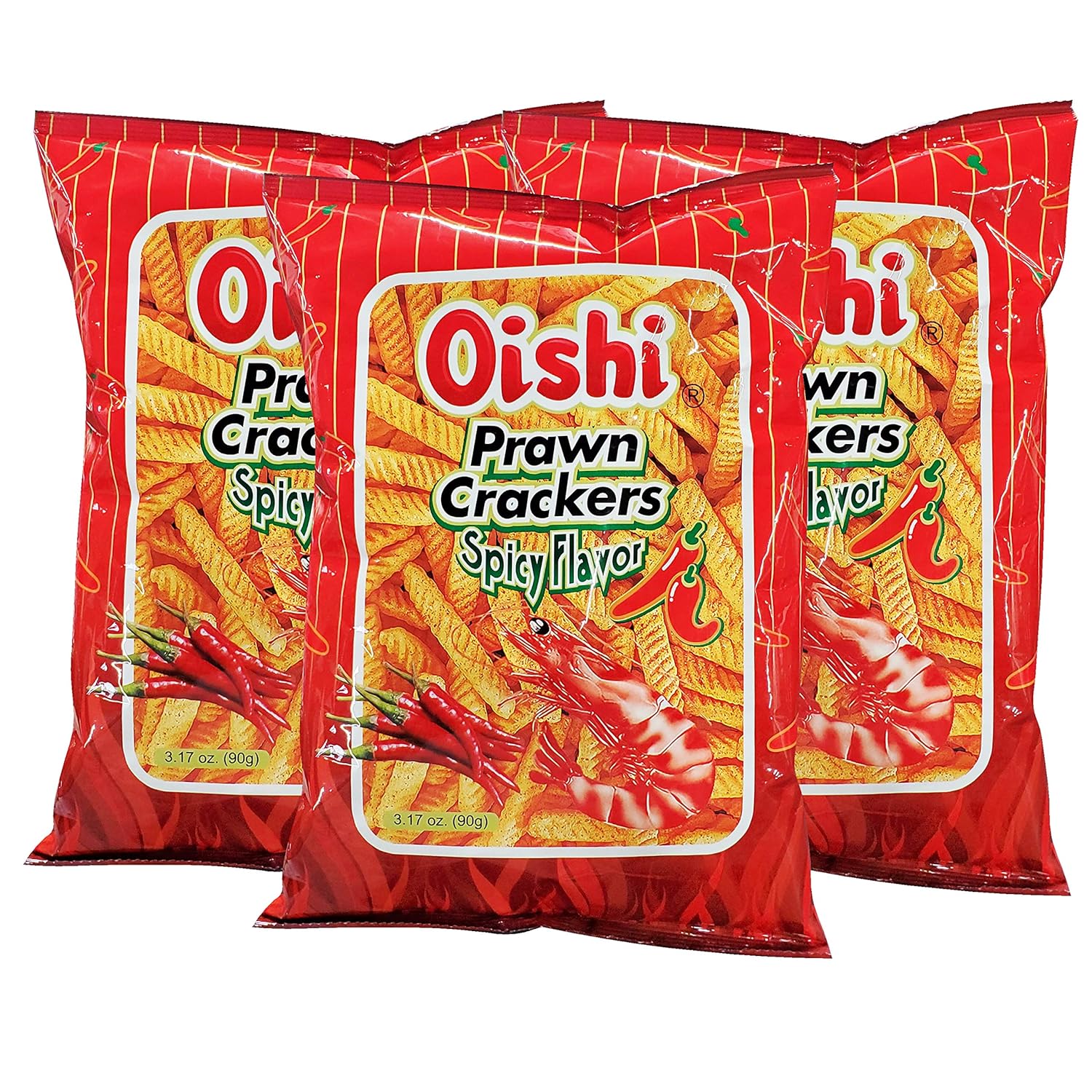 Oishi Spicy Prawn Crackers 90g, Pack of 3