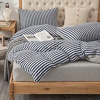 Vista 15 de PURE ERA Juego de funda de edredón de punto de jersey, 100% algodón jaspeado de camiseta, súper suave, cómodo, diseño clásico a rayas, con cierre