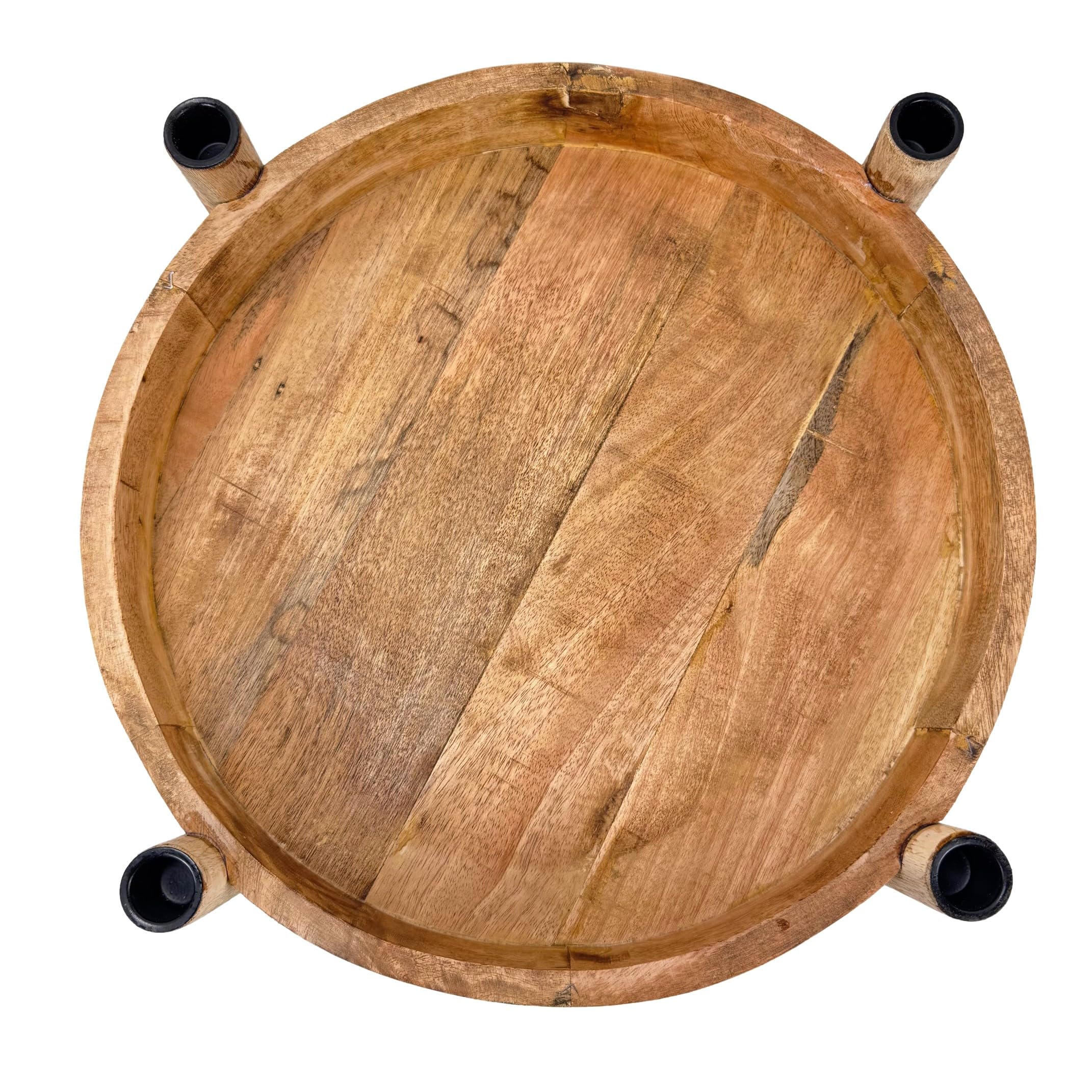 Adventskranz aus Mangoholz für Stabkerzen mit schwarzen Kerzenhaltern aus Metall - rund, modern und natürlich für Ihre Weihnachtsdekoration