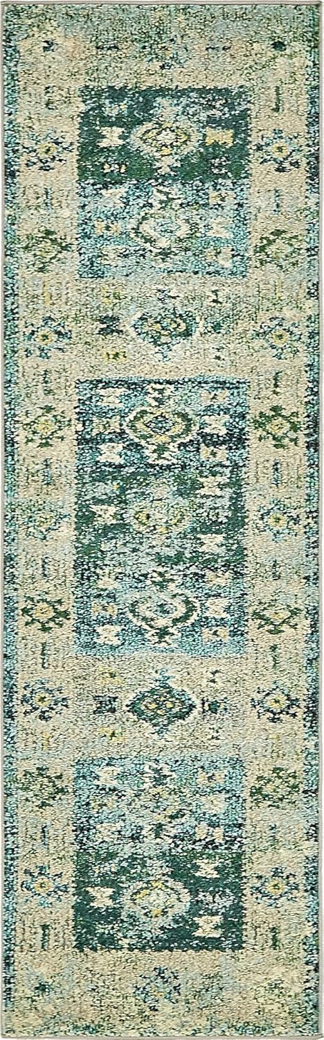 Unique Loom Monterey Collection Vintage Bohemian Inspired with Bright Colorful Tribal Design Area Rug, 2' 0" x 6' 7", Green/Beige