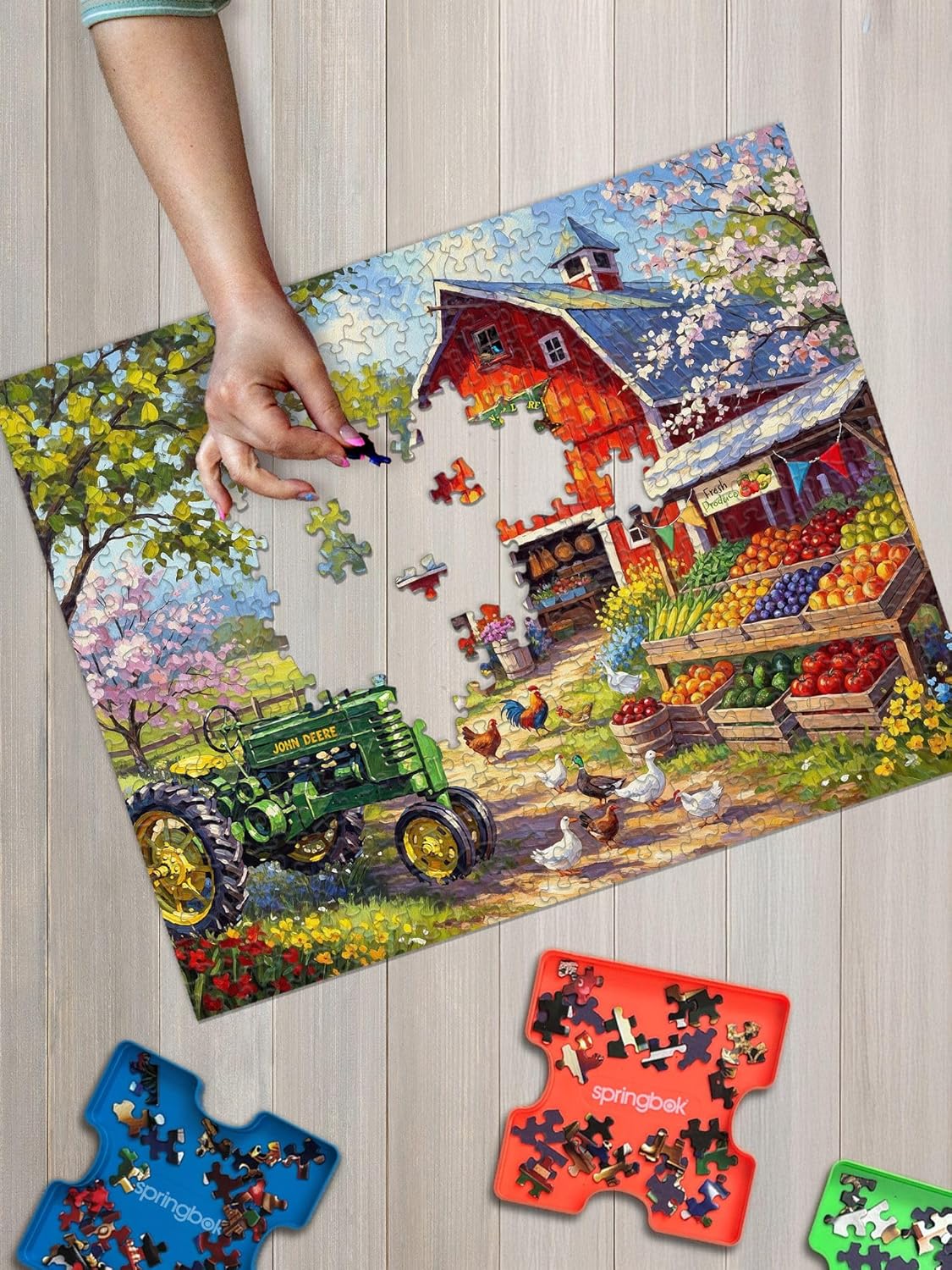 Springbok Spring Farmers Market 1000 Piece Jigsaw Puzzle for Adults - John Deere Tractor - Unique Cut Pieces - Made in USA