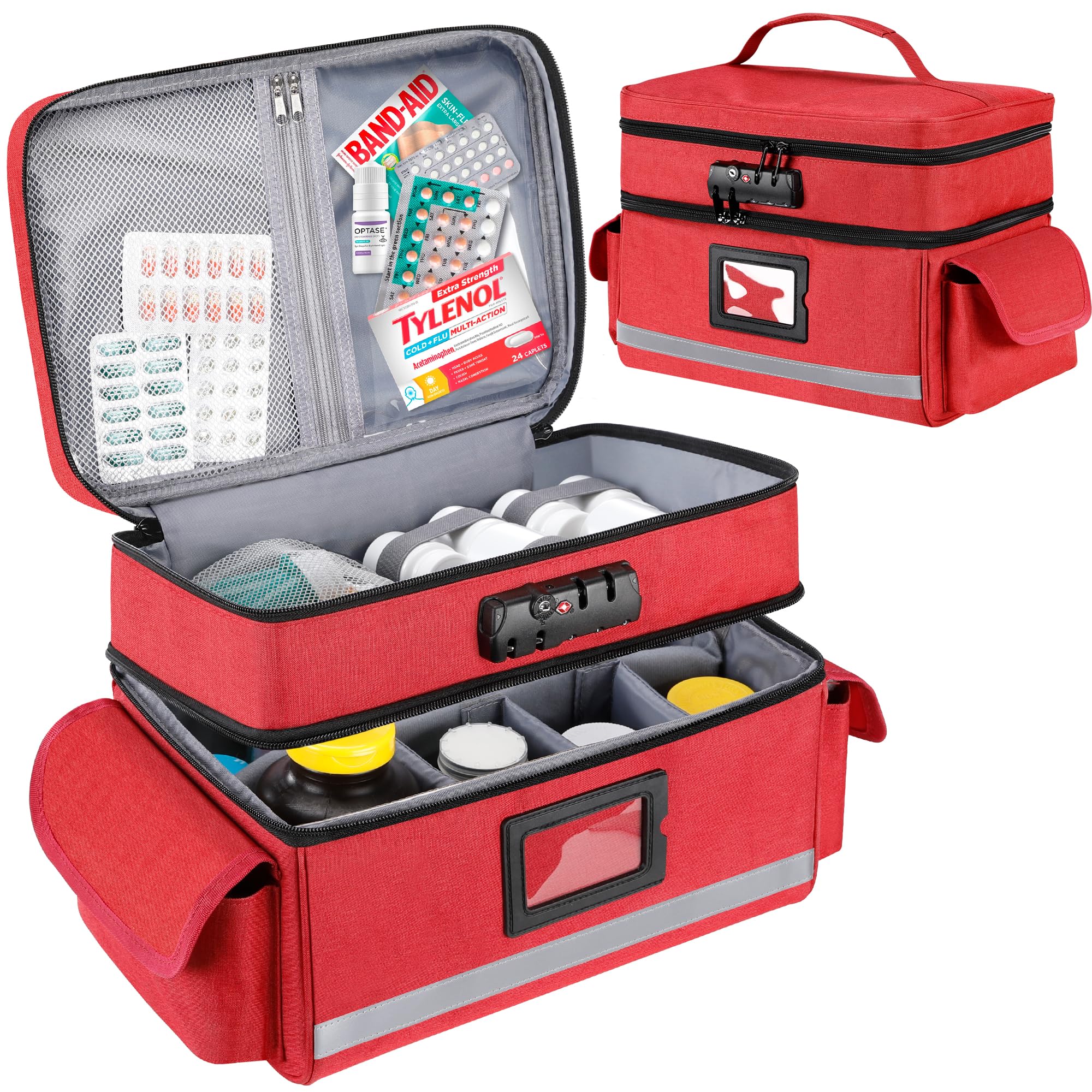 Zannaki Medicine Storage Bag with Combination Lock Double Layers Pill Bottle Organizer Bag Empty Medication Locking Box with