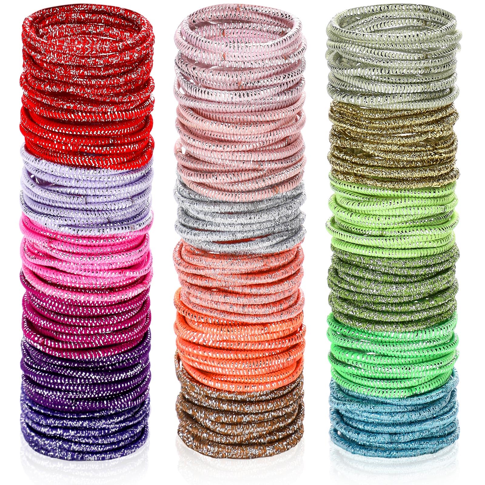 TecUnite 200 Pcs Hair Elastics Bulk, Glitter Colorful, 2mm