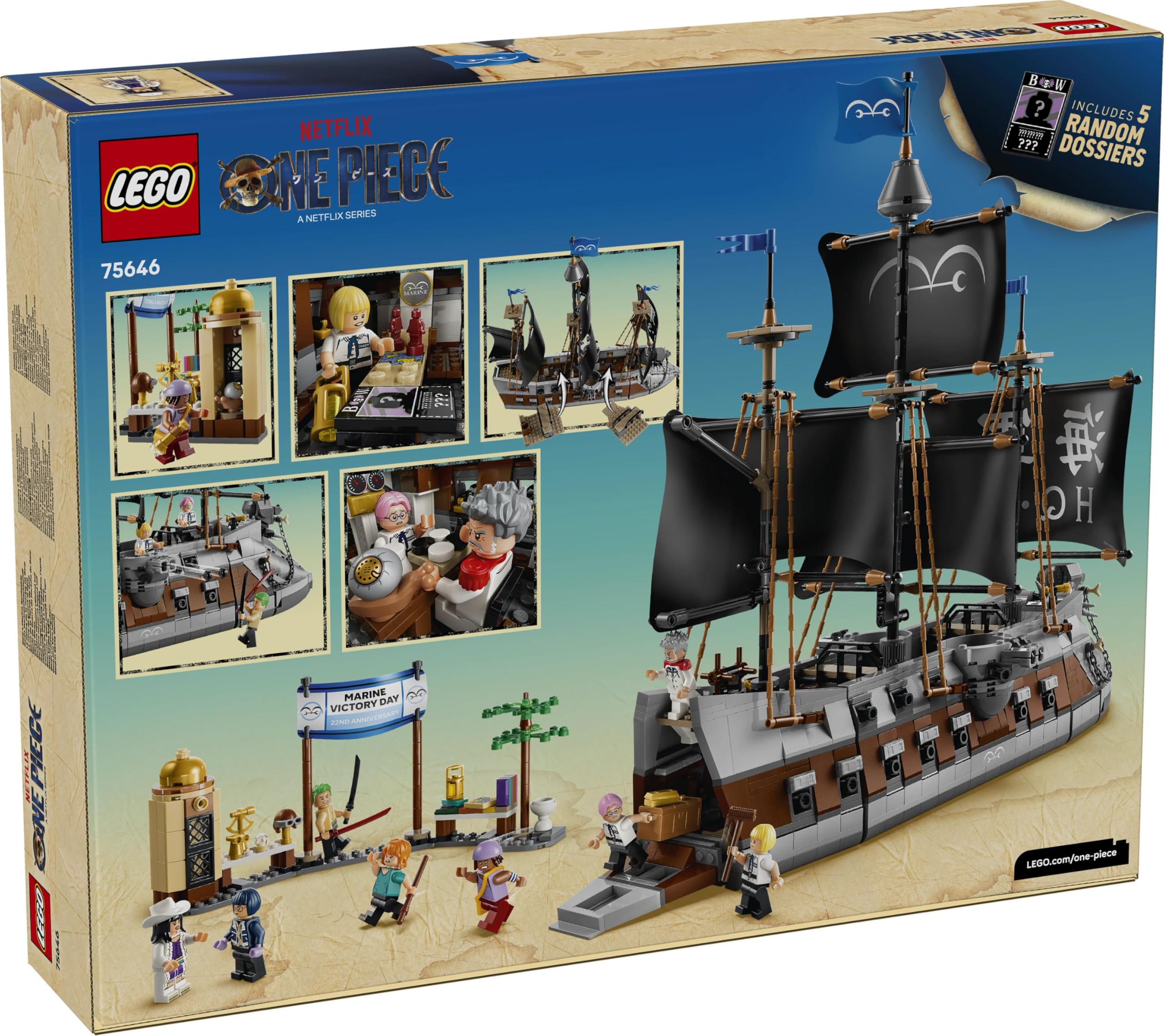 LEGO ONE PIECE Garps Marineschlachtschiff - Boots Modellbau mit 8 Minifiguren inkl. Zoro, Lysop und Nami - Kinderzimmer Deko - Geschenk für Jungen, Mädchen und Fans ab 9 Jahren - 75646