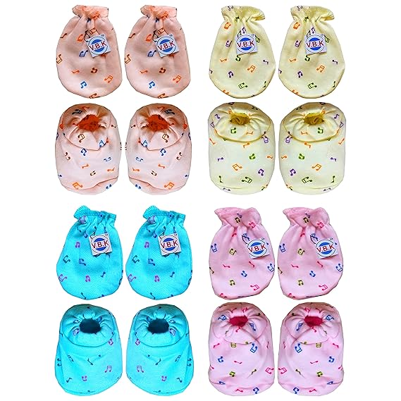 V.B.K Baby Boys and aBaby Girls Mittens and Booties Combo Set, Pure Hosiery Soft Fabric Material, 0 to 6 Months