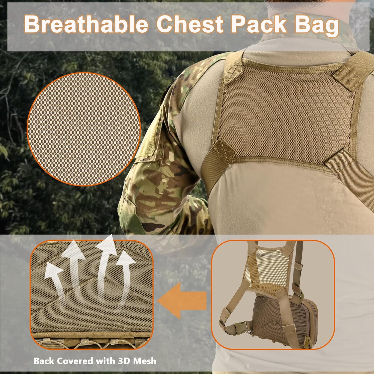 Chest Rig with Concealed Pistol Holster, Chest Bag for Men,Molle EDC Tactical Vest Chest Pack for Running Outdoor