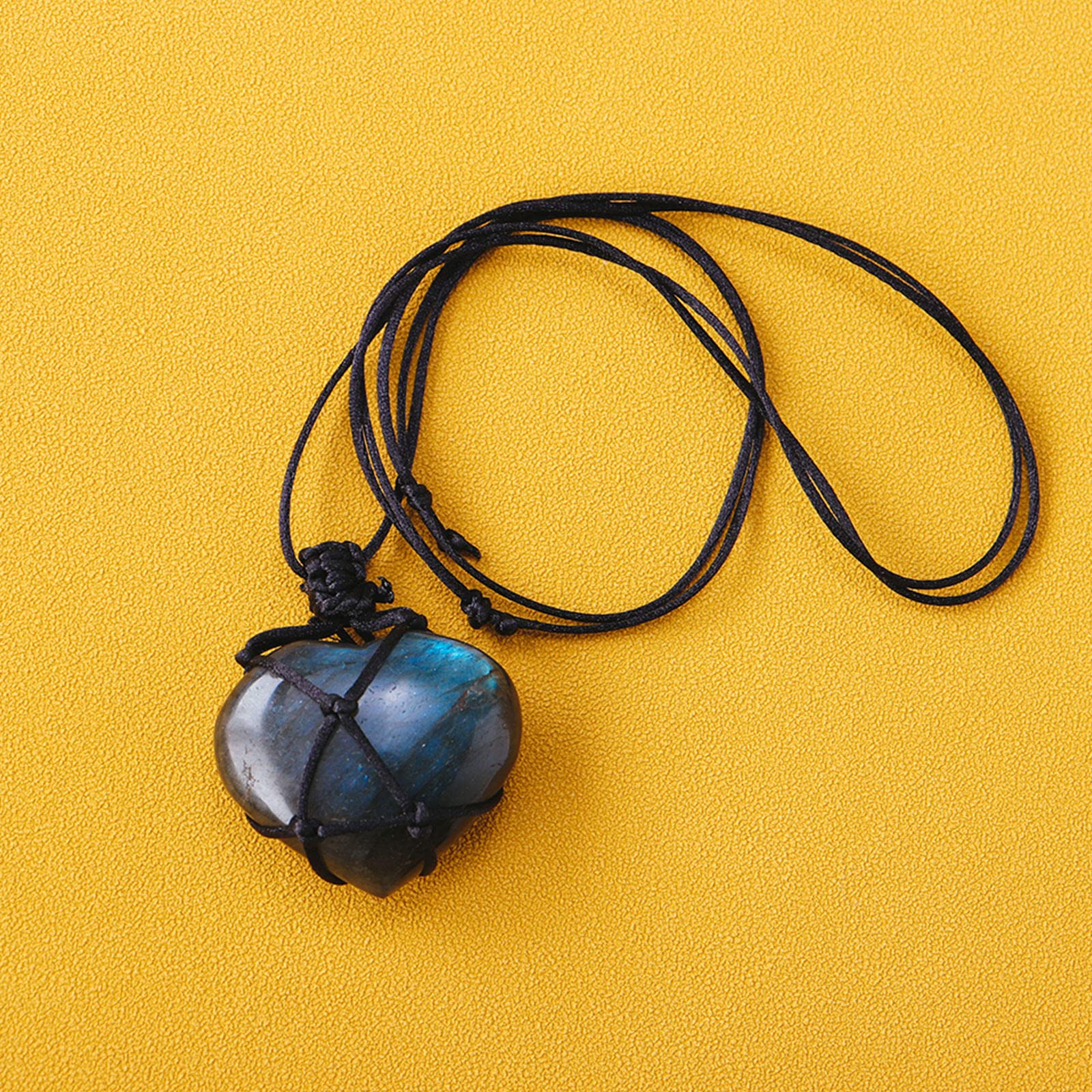 Collar de Cristal de corazón de labradorita Natural Colgante de Chakra curativo con Cuerda Tejida a Mano Colgante de Piedra curativa de Piedra Lunar de Piedra de Palma de labradorita