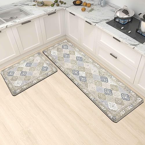 Miniatura 2 de keensoft Juego de 2 alfombras de cocina estilo bohemio, antifatiga de 0.4 pulgadas de grosor, estilo granja, vintage, bohemio, para cocina,