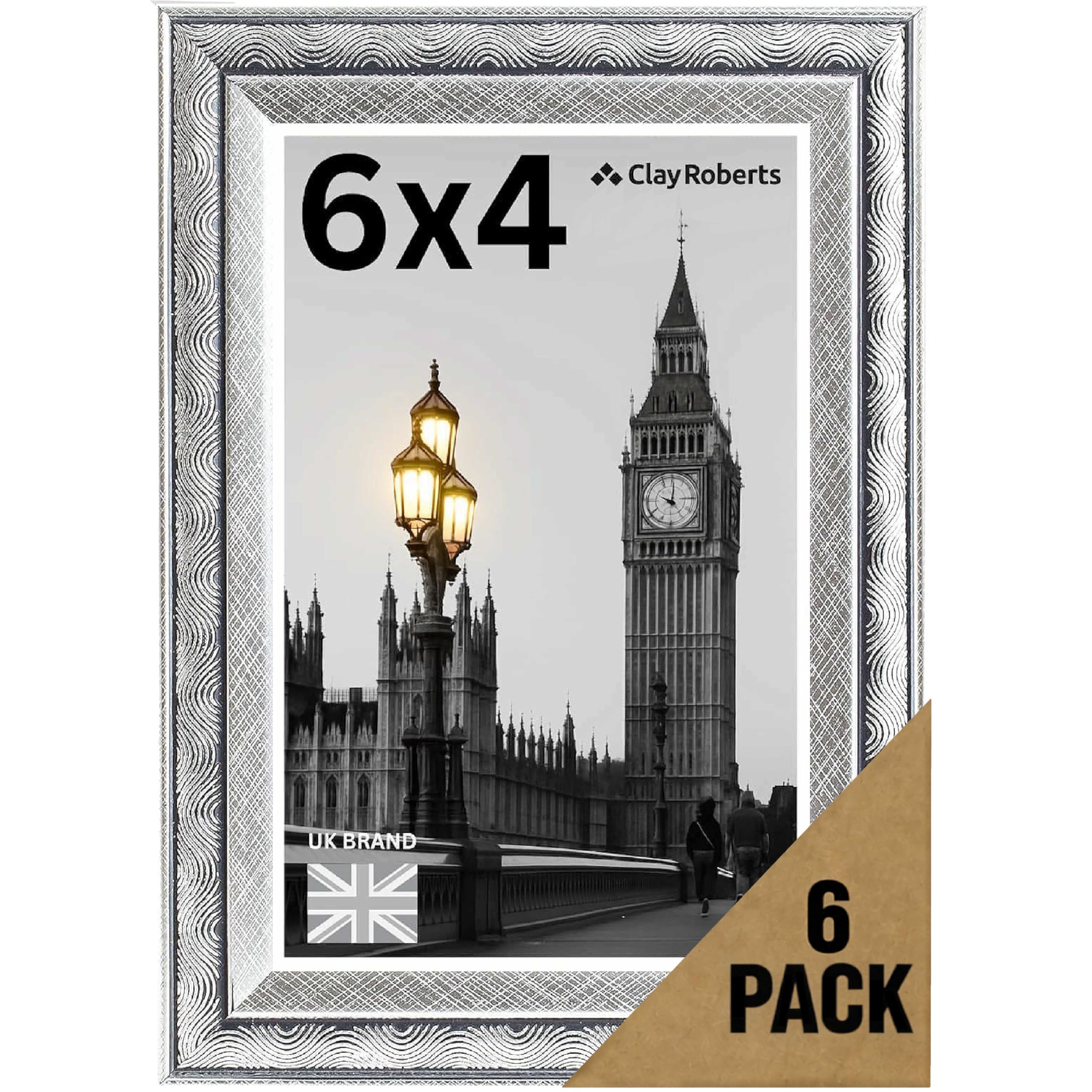 6x4 Silver Antique Photo Frame Picture Frame, Freestanding and Wall Mount, 10x15cm, 4x6 Frame for Wall Collage Display, Shelf and Staircase, Home or Gift.