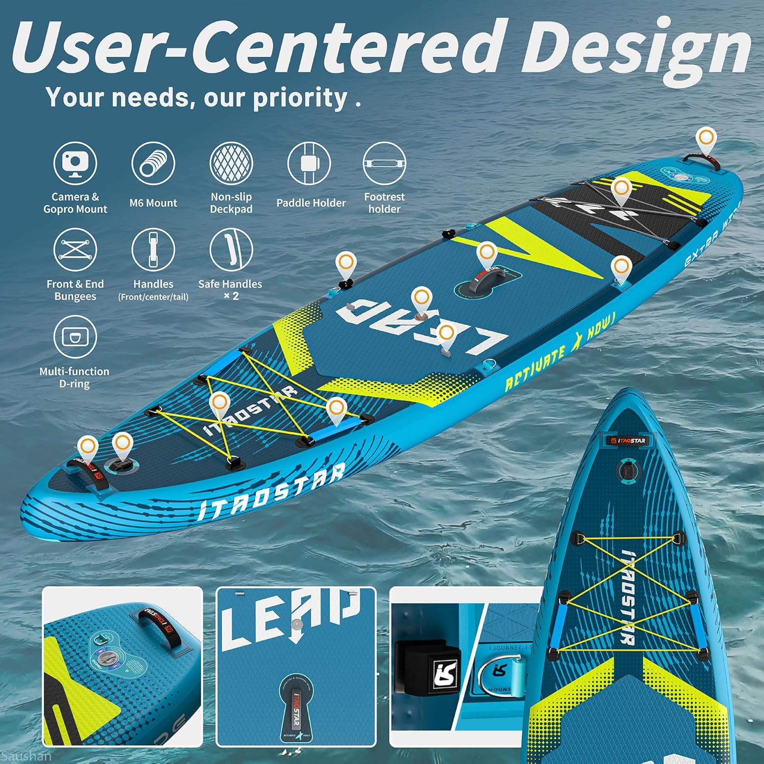 Lead 12'×35"/11'×33" Inflatable Stand Up Paddle Board - Premium SUP Board Kit with 5 Fins - Ultra Stable Wide Paddleboard for Adults & Youth - All Skill Levels - for Lakes, Oceans & Fishing - Image 4
