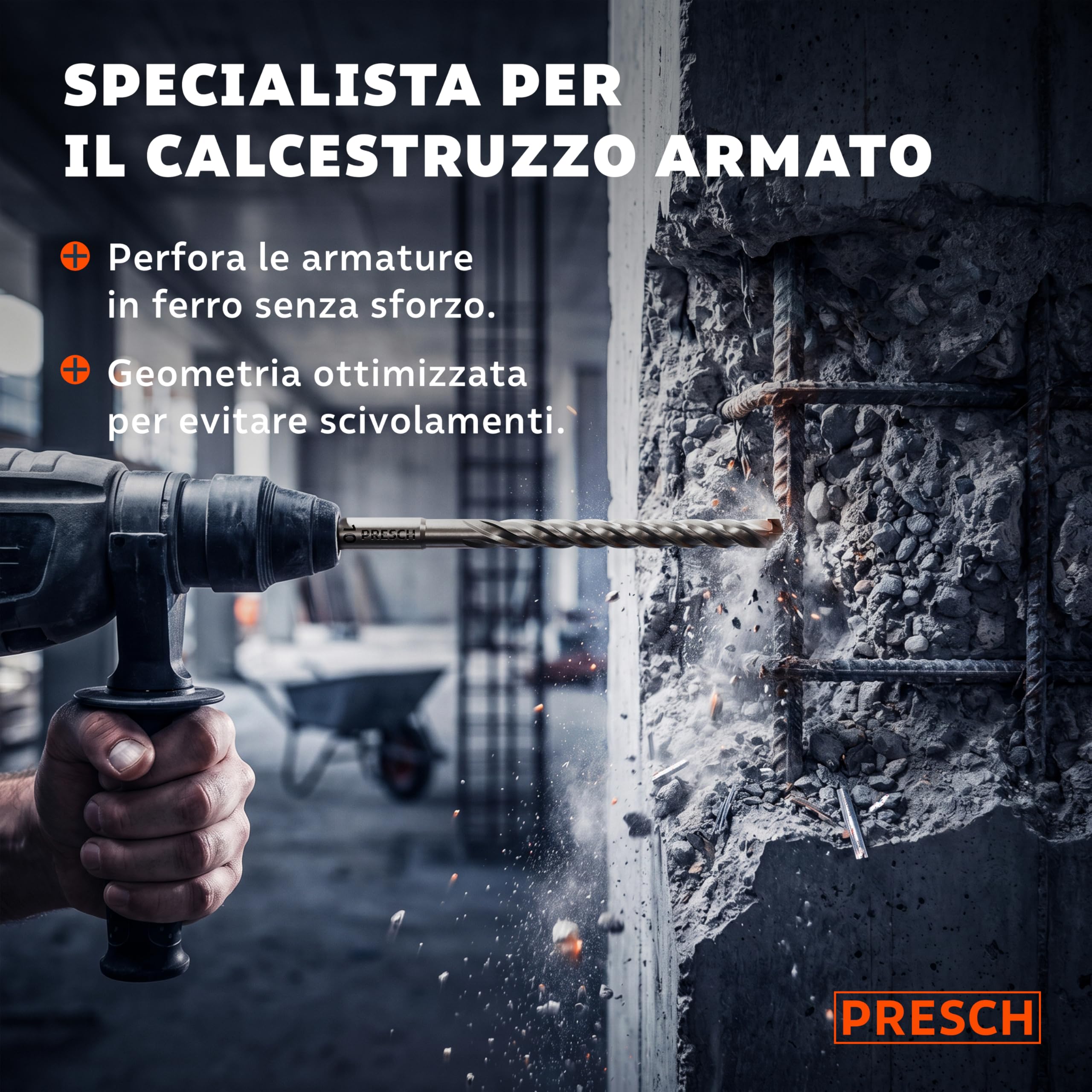 PRESCH Punte SDS plus 8mm (10 pz.) – Punta trapano muro con 4 taglienti carburo – Indicatore Lunghezza Tassello – Set Punte da trapano robusta per cemento, calcestruzzo, granito, mattone e muratura