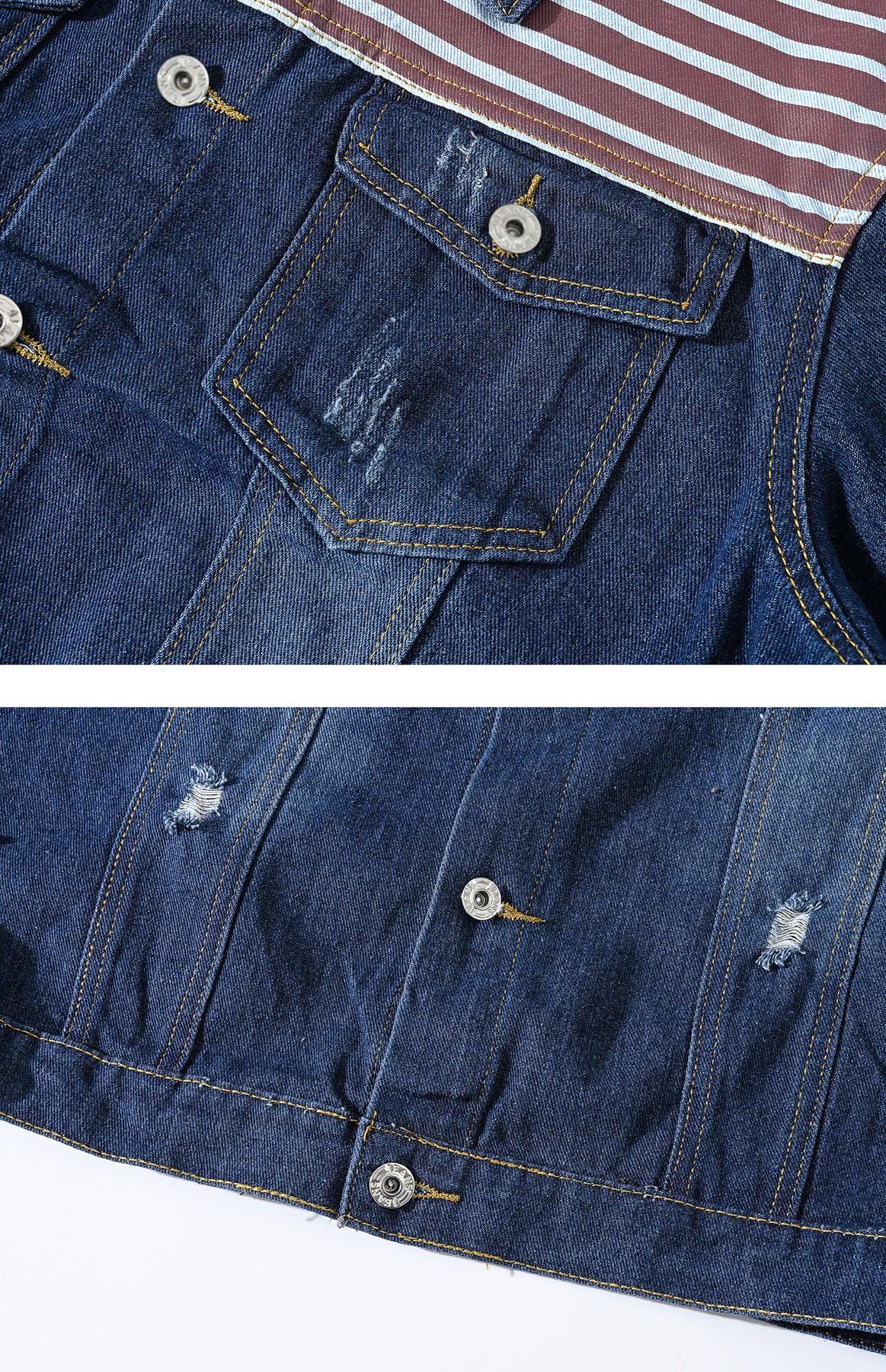 Idopy Herren-Jeansjacke mit amerikanischer USA-Flagge, Distressed Ripped Jeansmantel, Oberbekleidung
