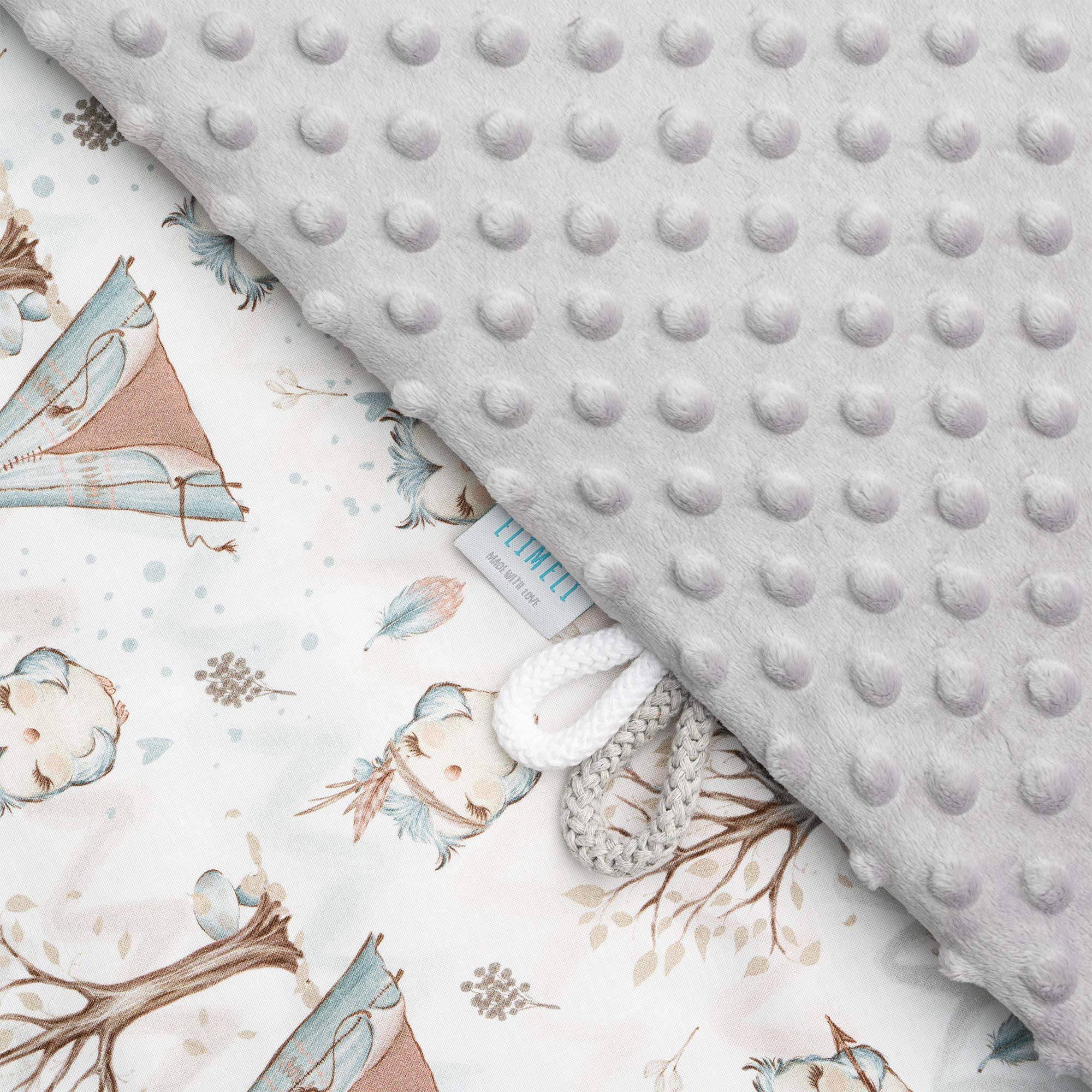 EliMeli Coperta per bebè, coperta per gattonare, in cotone super morbido, imbottitura in pile Minky, 75 x 100 cm, ottima qualità, certificazione Öko-Tex, Made in Europe (grigio - Owls)
