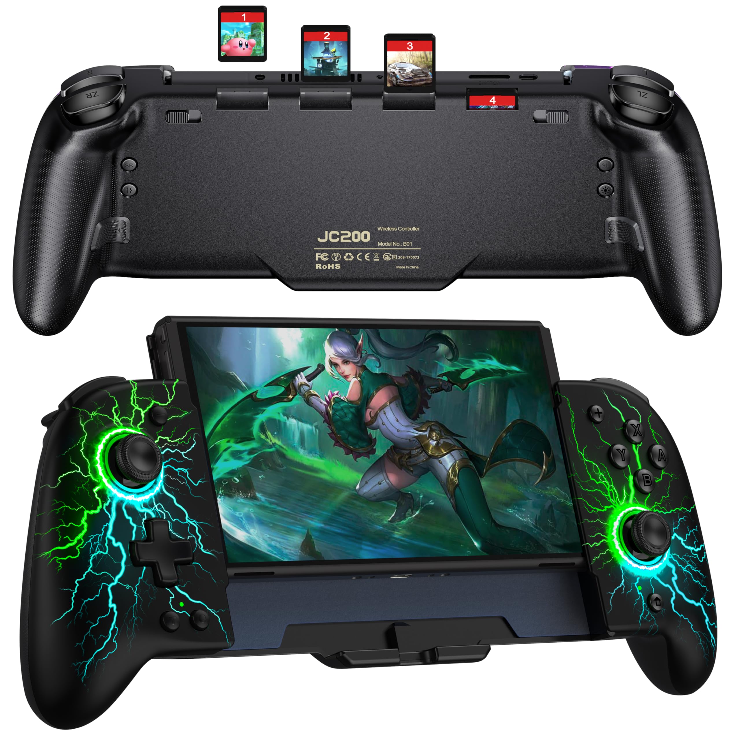 Elegamefy One-Piece Joypad Controller di ricambio per Nintendo Switch Controller/OLED, Switch Pro Controller con luce RGB fredda, programmabile/doppia vibrazione, turbo/wakeup