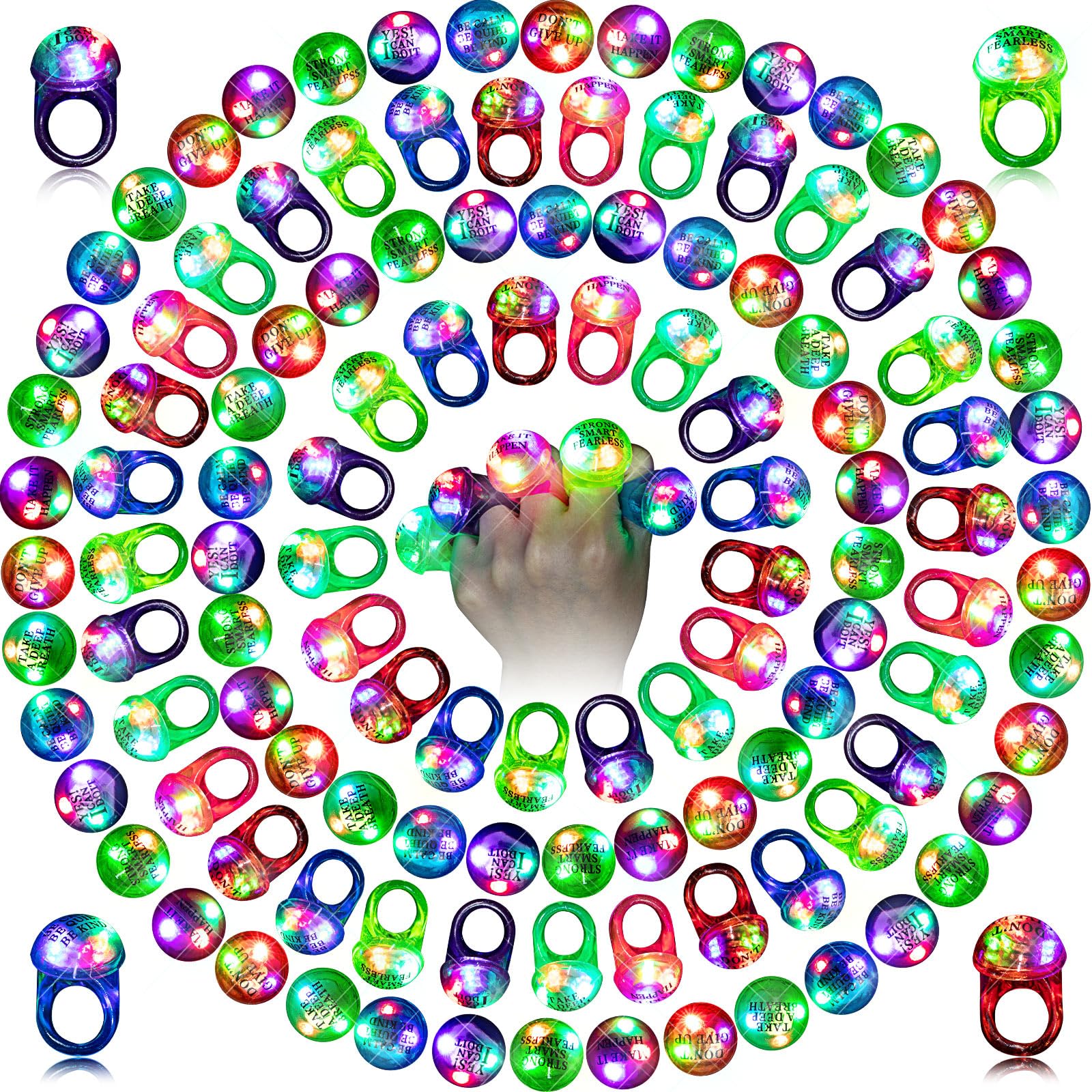 Sosation 100 Pcs Mardi Gras Light up Ring LED Flashing Ring Carnival Throws Party Favors Glow in the Dark Bumpy Jelly Finger Blinking for Kids