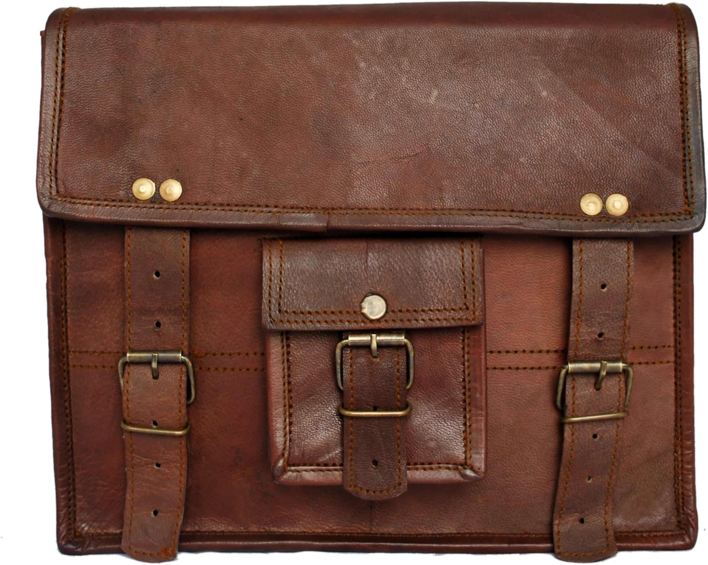 Chanasya 11-Inch Genuine Leather Shoulder Bag Satchel - Brown with free Chanasya microfiber cloth