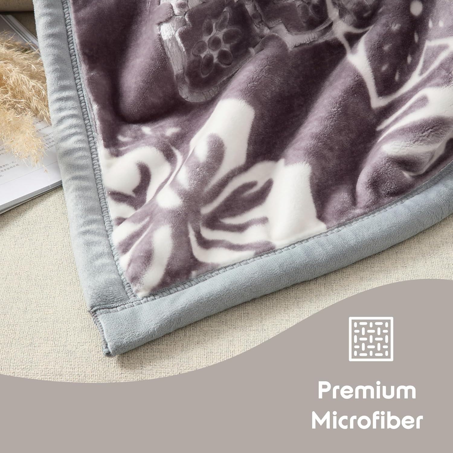 Nestl Korean Mink Blanket Queen Size - 9 Lbs Velvet Fleece Korean Blanket - 2 Ply Warm & Thick Winter Blanket - Wrinkle & Fade Resistant - 79 x 94 Inches (Grey) - Image 2