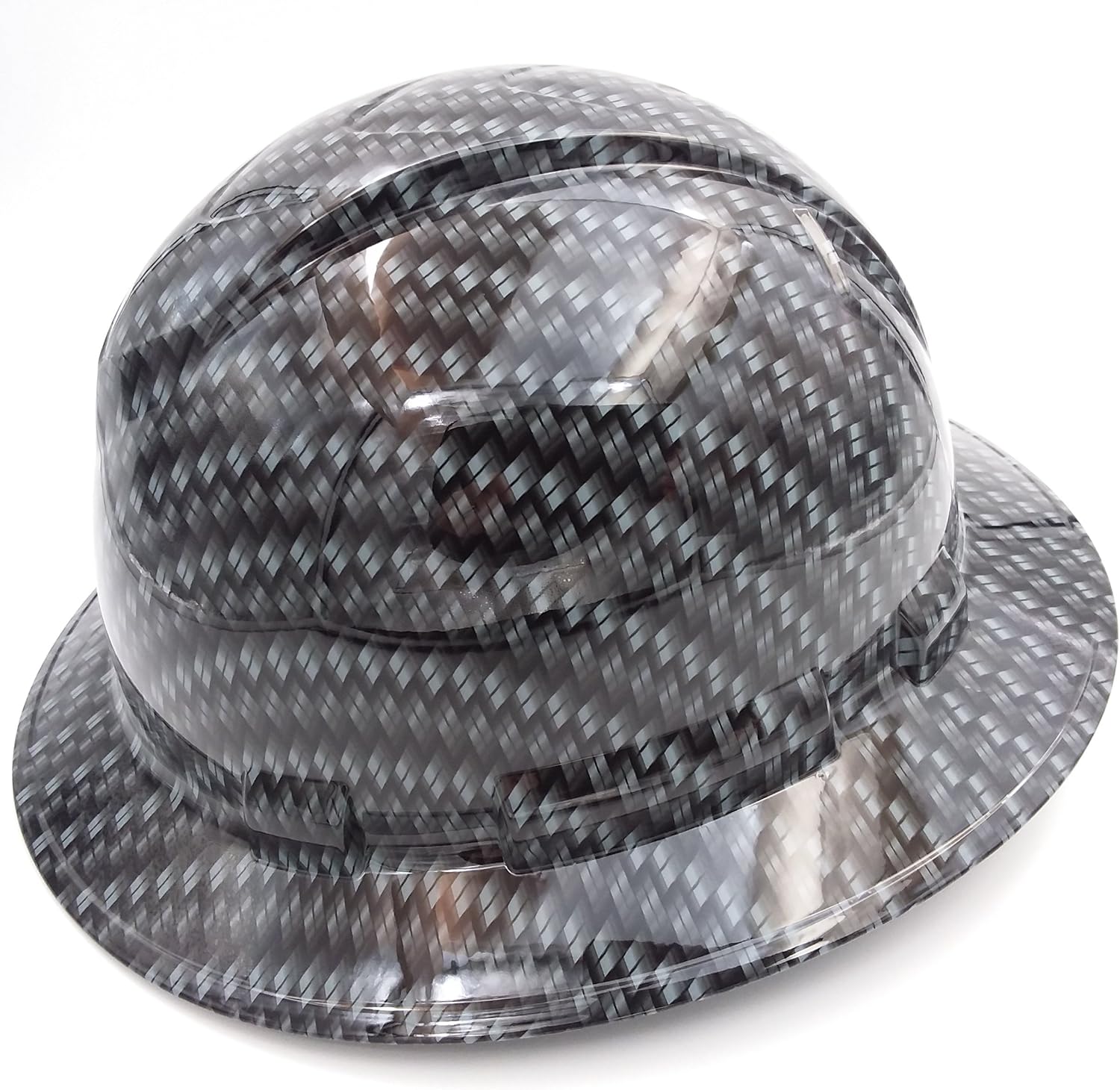 Wet Works Imaging Customized Pyramex Full Brim Metal Weave Carbon Fiber Hard Hat with Ratcheting Suspension