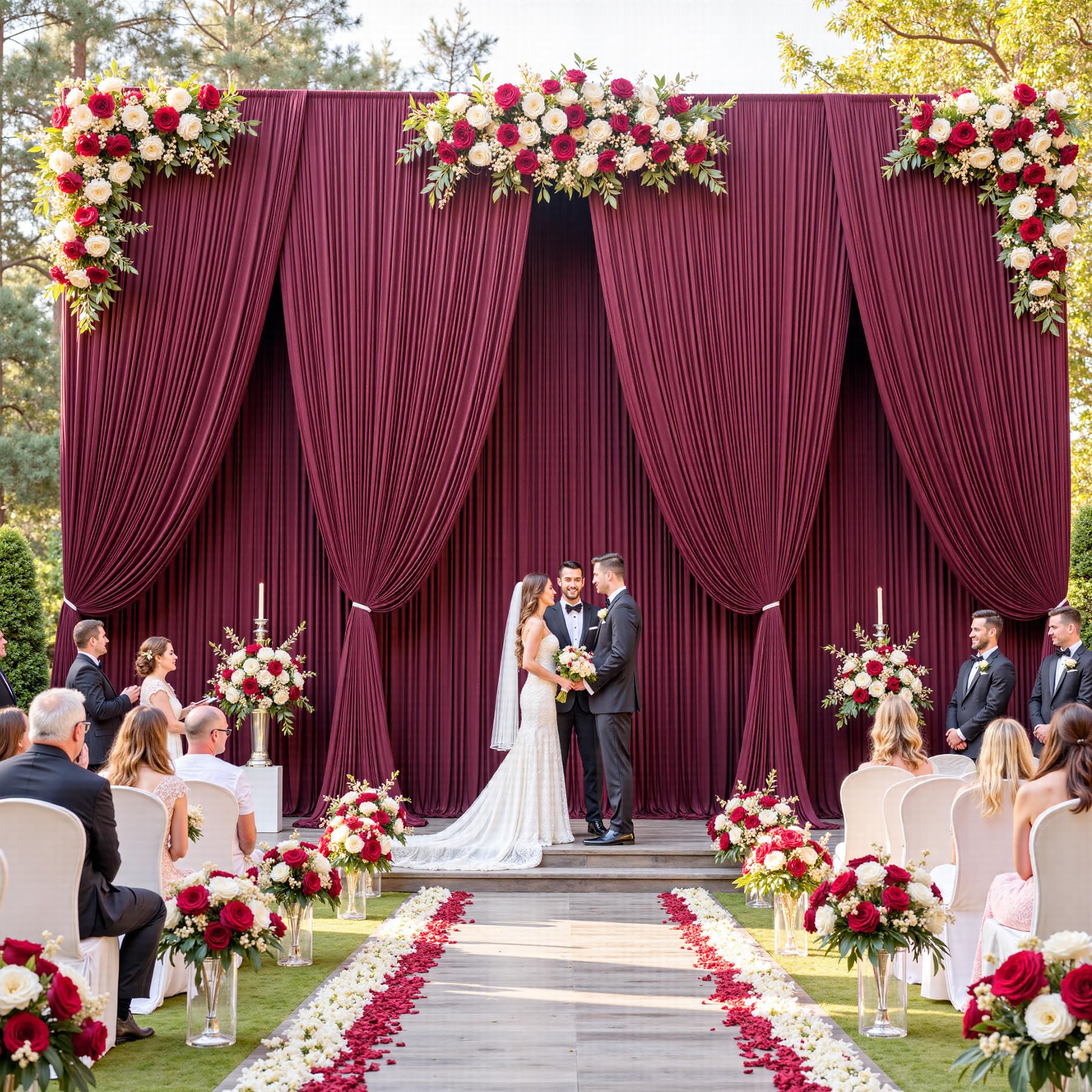 15,2 x 3,6 m Burgunderrote Hintergrundvorhänge für Partys, knitterfrei, Polyester, Burgunderrot, Fotohintergrund, Vorhänge, 10 Paneele, 3,6 m lang, für Hochzeit, Geburtstag, Fotografie, Hintergrund