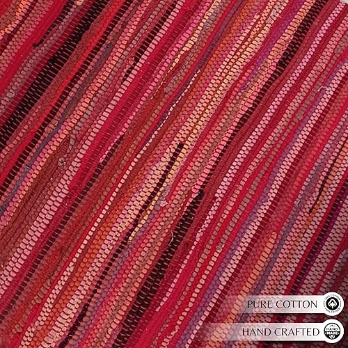 Miniatura 93 de Alfombra de trapo 100% algodón de 2 x 3 pies, lavable multicolor, alfombra Chindi tejida a mano y reversible para sala de estar, cocina, entrada