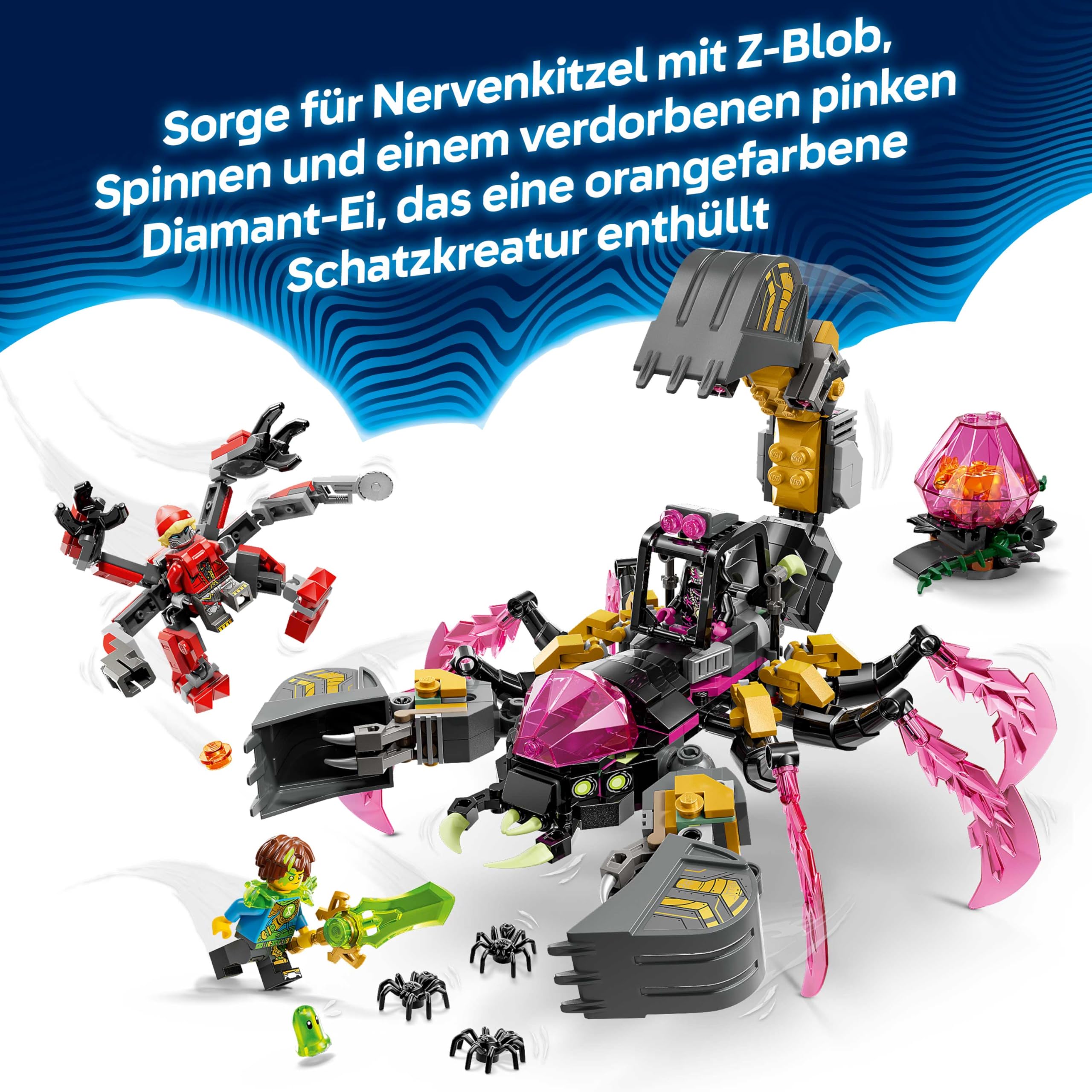 LEGO DREAMZzz 2in1 Albtraum-Skorpionbagger - Spielzeug in Wespenfigur verwandelbar - inkl. 3 Minifiguren und Einer sammelbaren orangefarbenen Schatz-Kreatur - Geschenk für Jungen ab 7 Jahren - 71513
