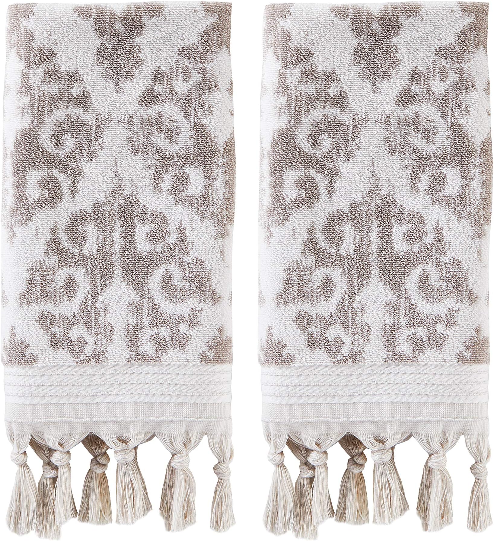 SKL Home Mirage Fringe 100% Turkish Cotton Hand Towel (2-Pack), Taupe , 16x26 in