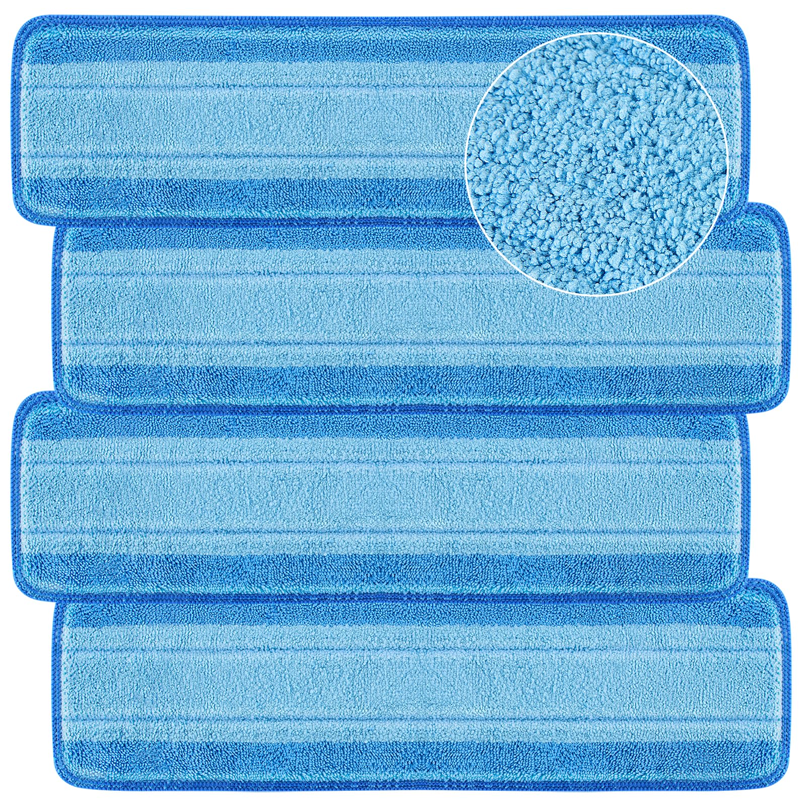 4 PCS Replacement Mop Pads, Microfiber Cleaning Mop Compatible with Bona Mop, Washable & Reusable Mop Refill Pads for Hardwood Floor,18 Inch, Blue