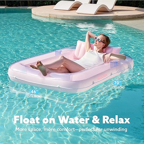 Miniatura 2 de SLOOSH Flotador inflable, camastro para adultos con almohada, 178 x 117 cm, 4 en 1 balsa-tina bronceadora, camastro para tomar el sol, fiestas