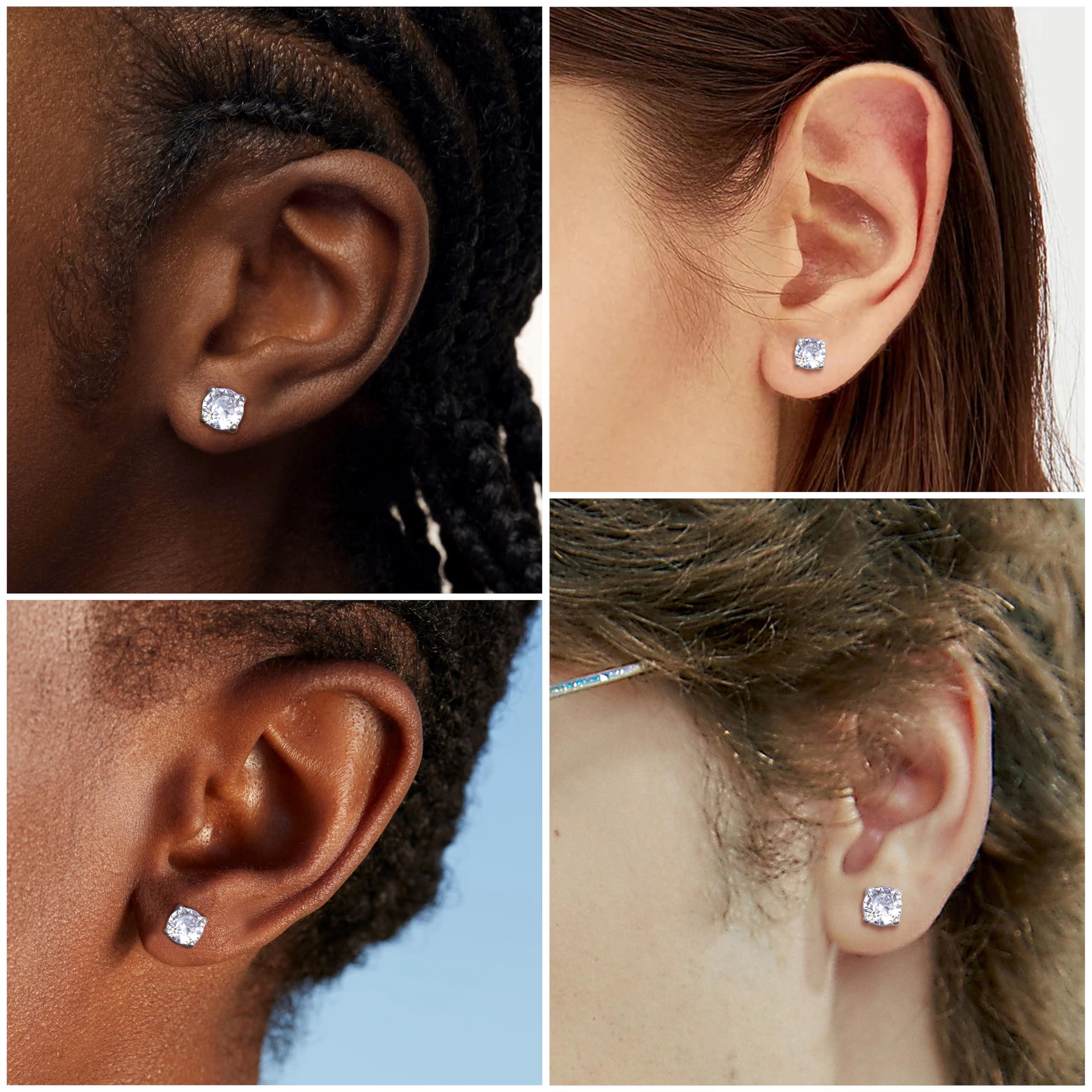 4 Paar magnetische Ohrstecker aus Edelstahl für Männer und Frauen, runde/quadratische CZ-eingelegte magnetische Ohrringe, Nicht durchdringende CZ-Ohrstecker zum Anklipsen, 3 Farben, 4–7 mm