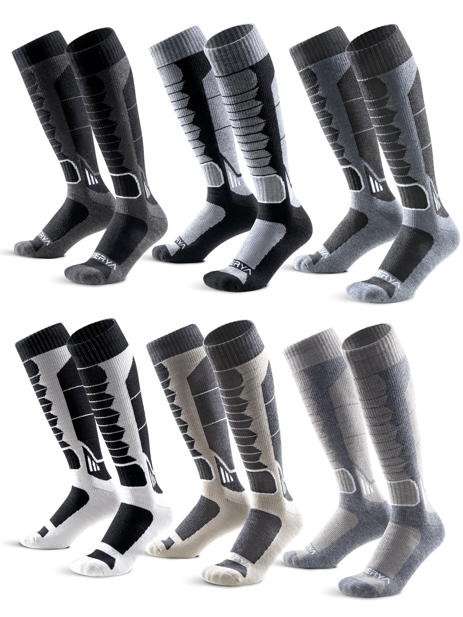 Merino Wool Ski Socks for Men, Women &amp; Youth - Over-the-Calf Full Cushion Thermal Snowboard Socks, Winter Performance